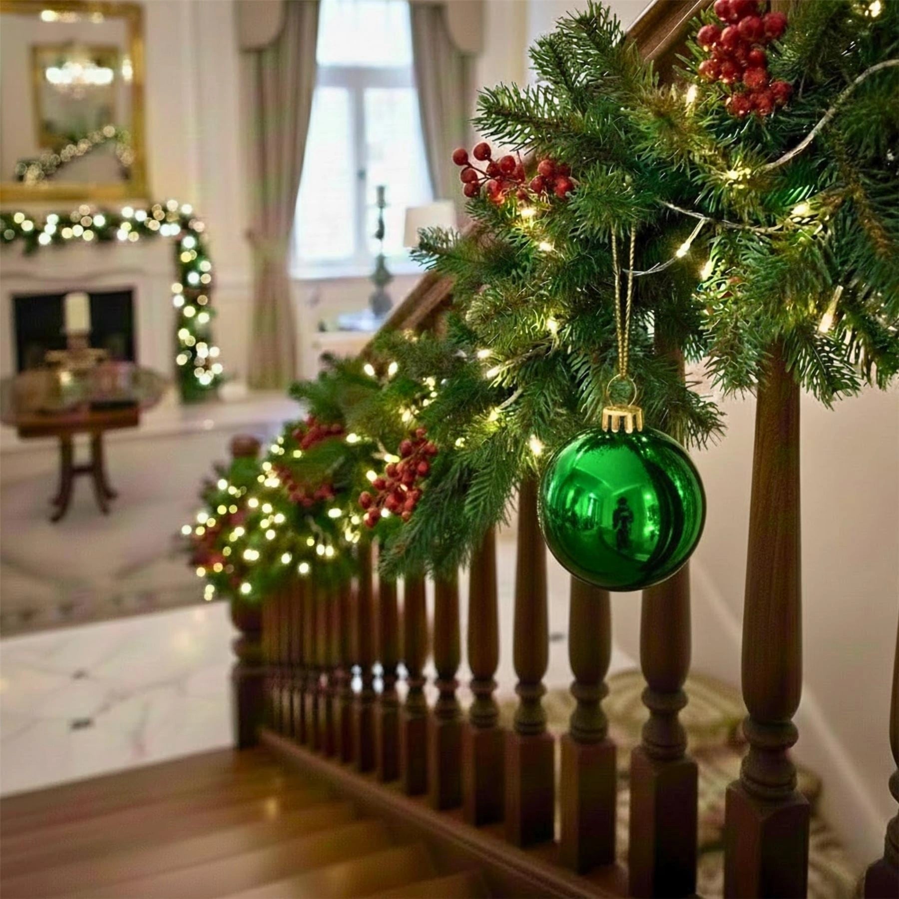 20cm Dark Green Shatterproof Christmas Bauble – Glossy Festive Hanging Decoration