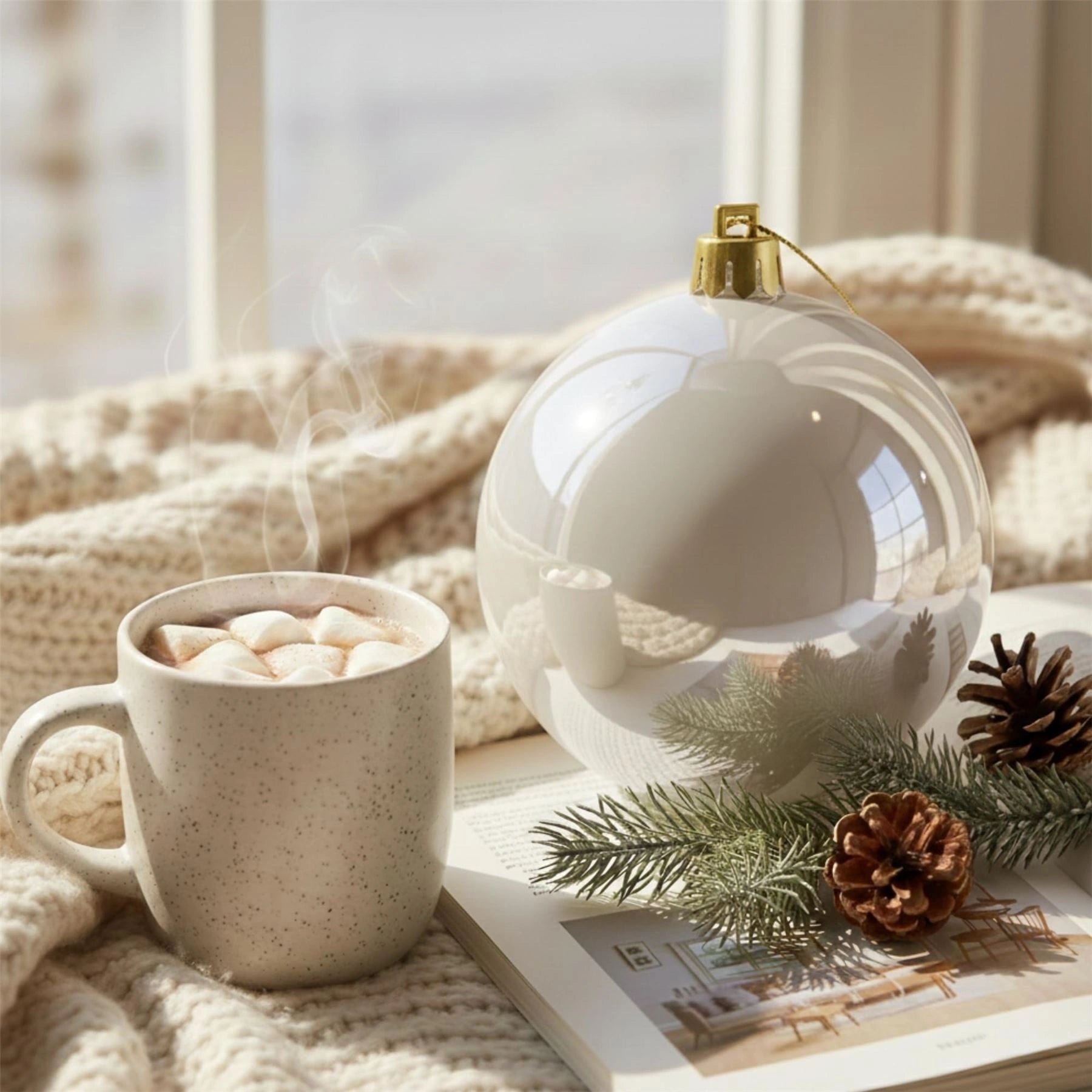 20cm White Shatterproof Christmas Bauble – Glossy Festive Hanging Decoration