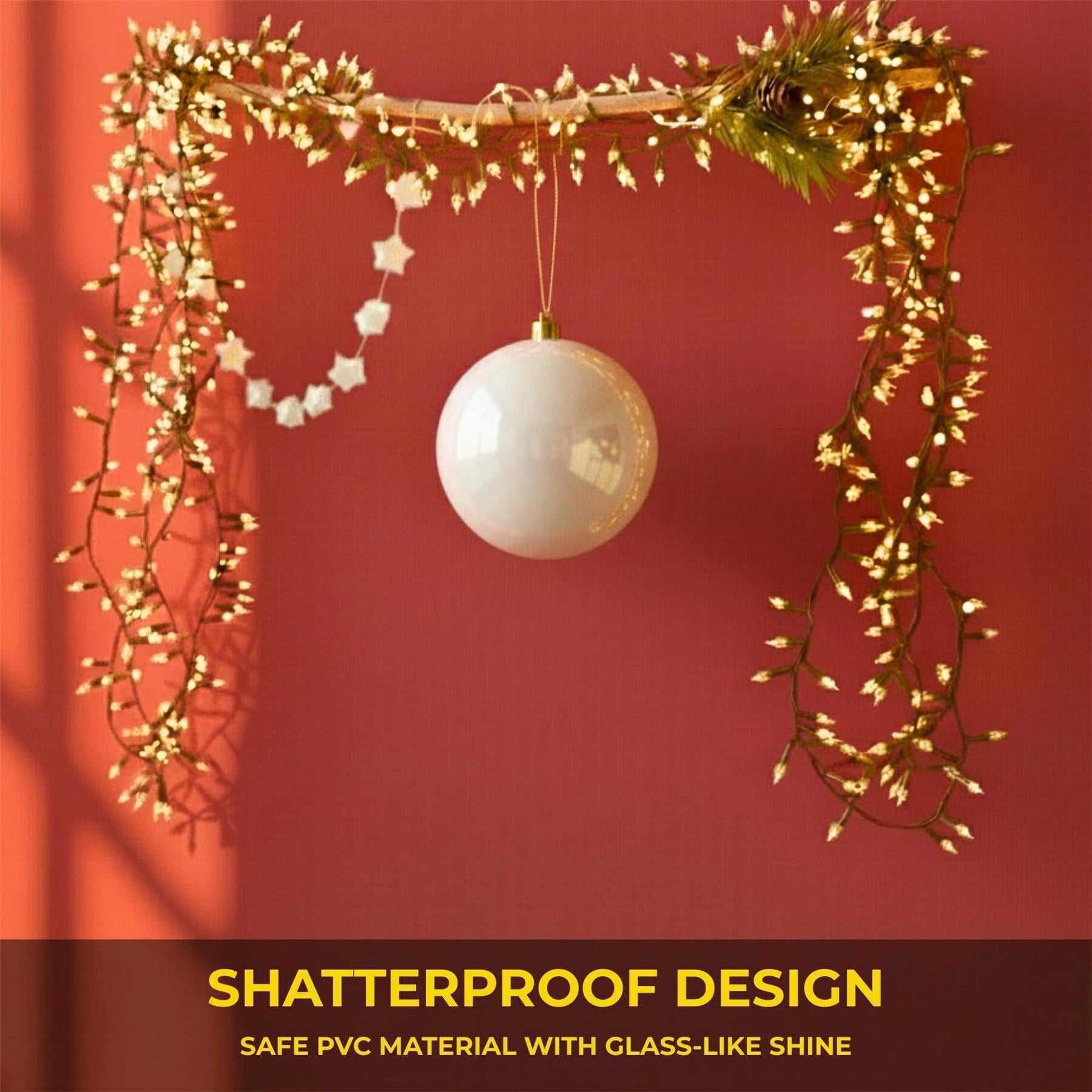 20cm White Shatterproof Christmas Bauble – Glossy Festive Hanging Decoration