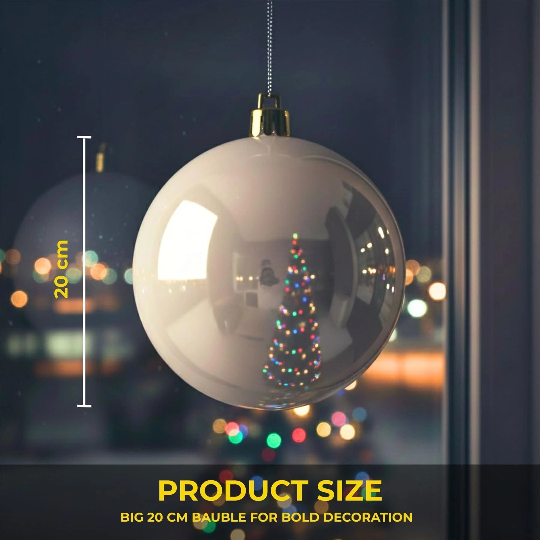 20cm White Shatterproof Christmas Bauble – Glossy Festive Hanging Decoration