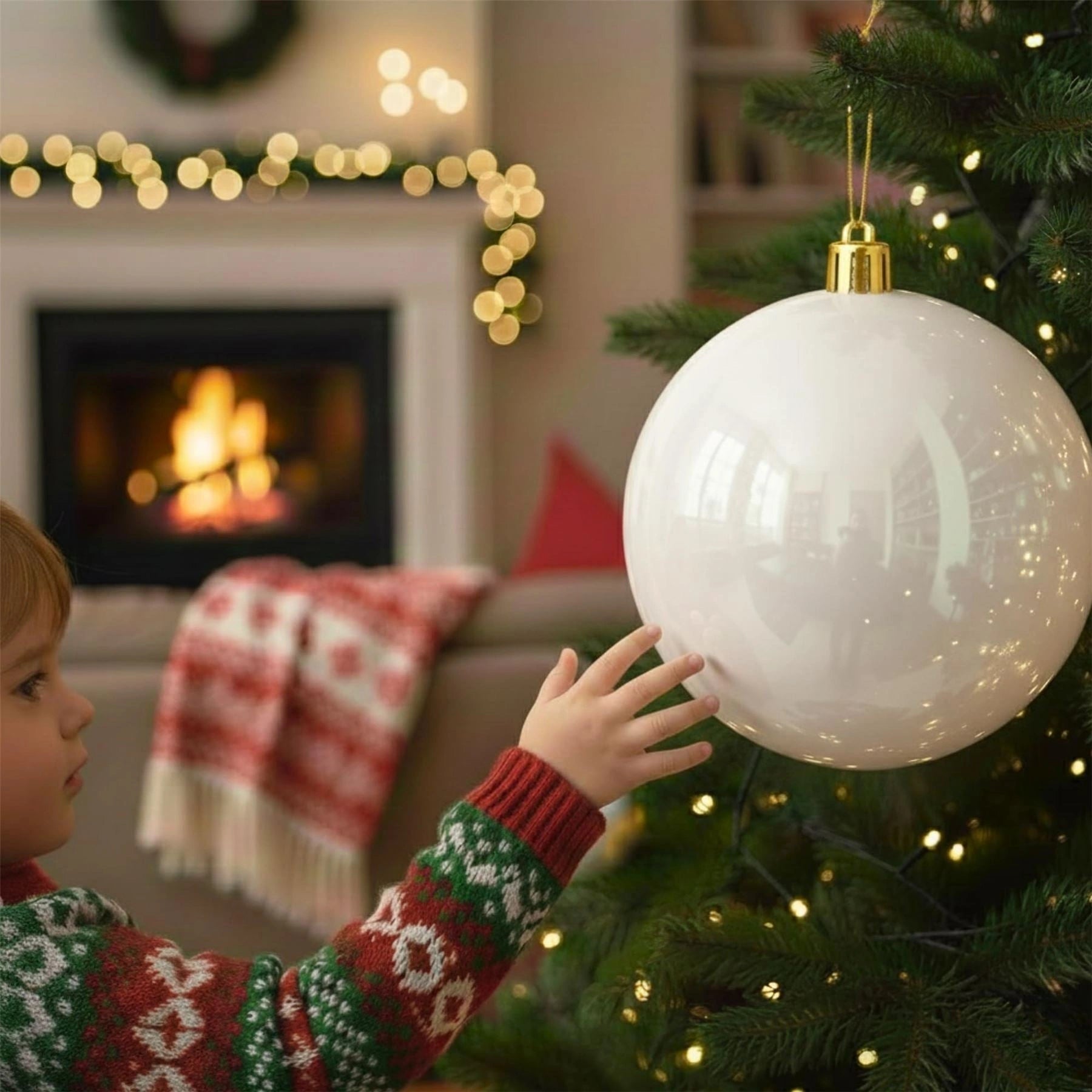 20cm White Shatterproof Christmas Bauble – Glossy Festive Hanging Decoration