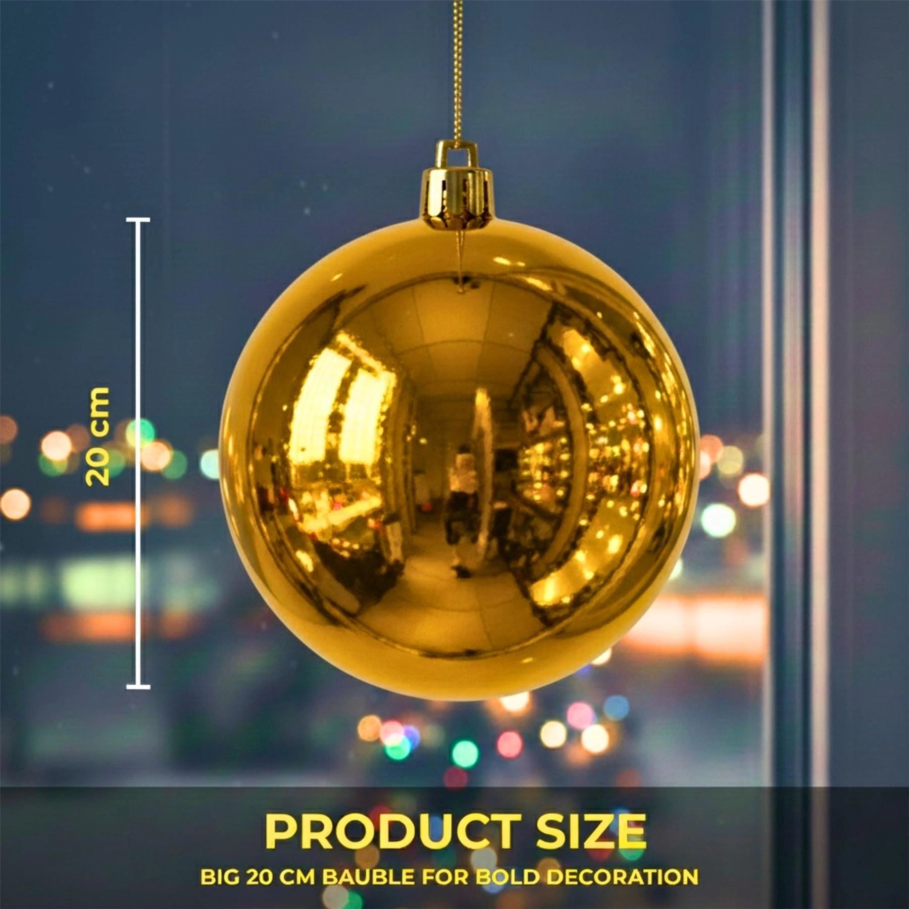 20cm Deep Gold Shatterproof Christmas Bauble – Glossy Festive Hanging Decoration
