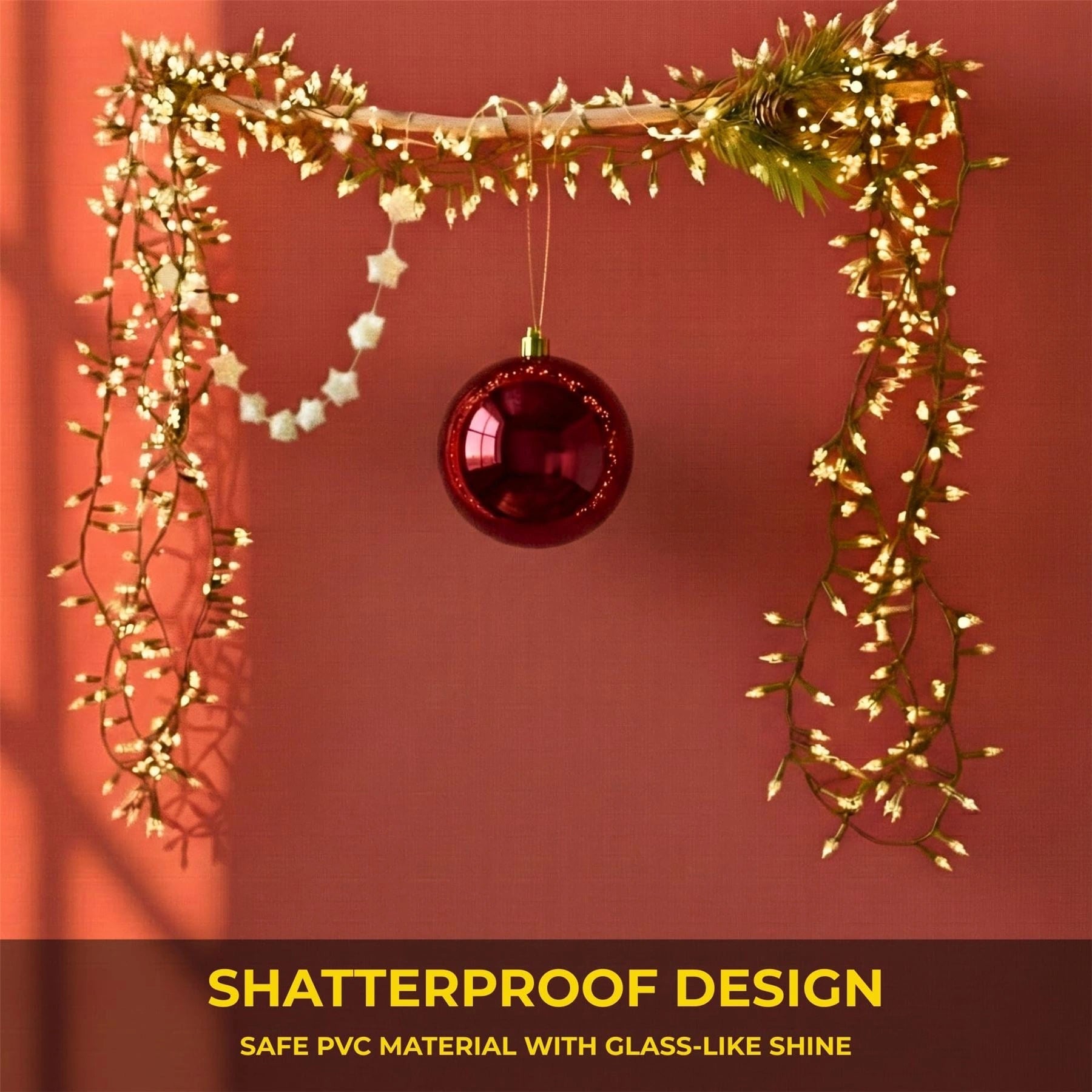 20cm Dark Red Shatterproof Christmas Bauble – Glossy Festive Hanging Decoration