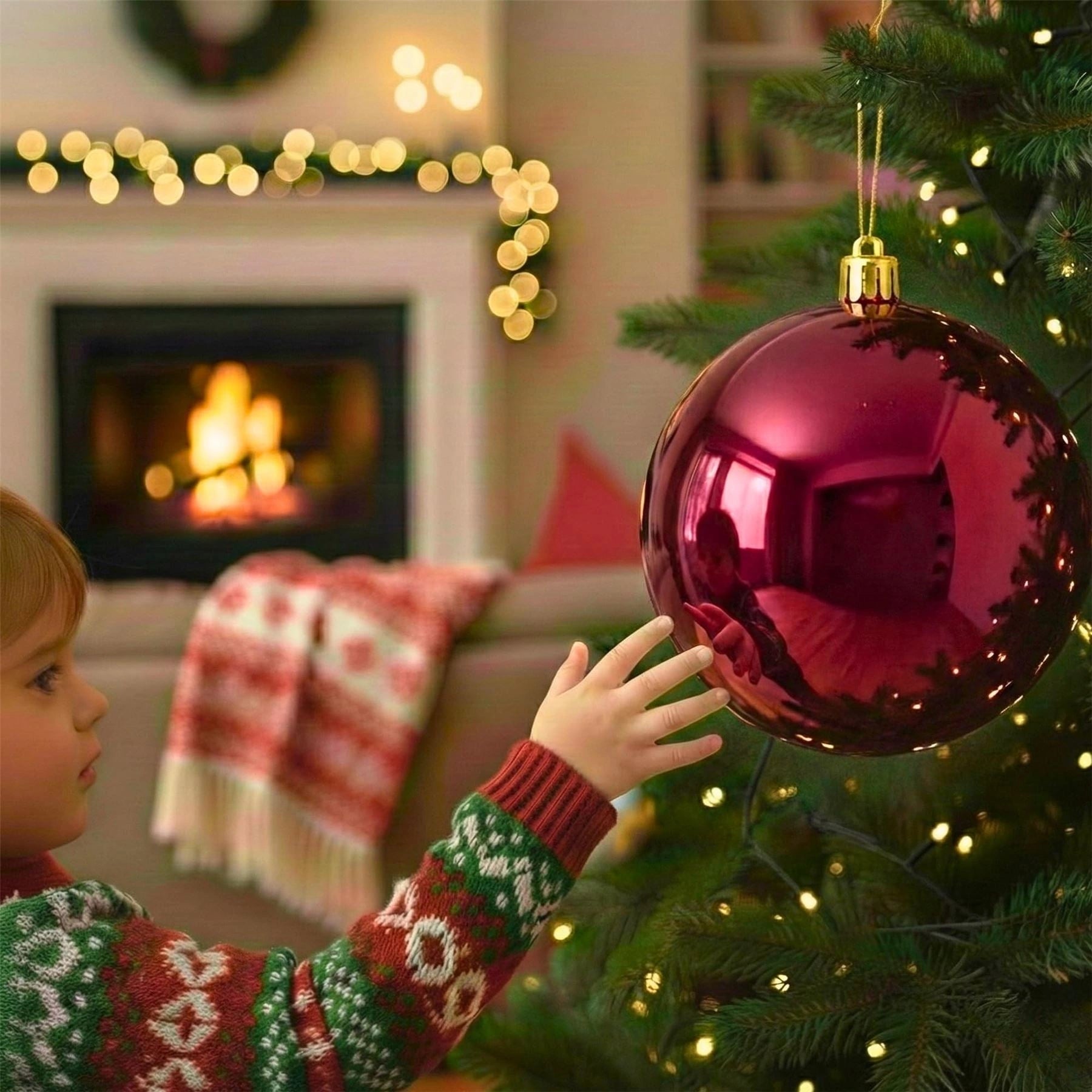 20cm Dark Red Shatterproof Christmas Bauble – Glossy Festive Hanging Decoration