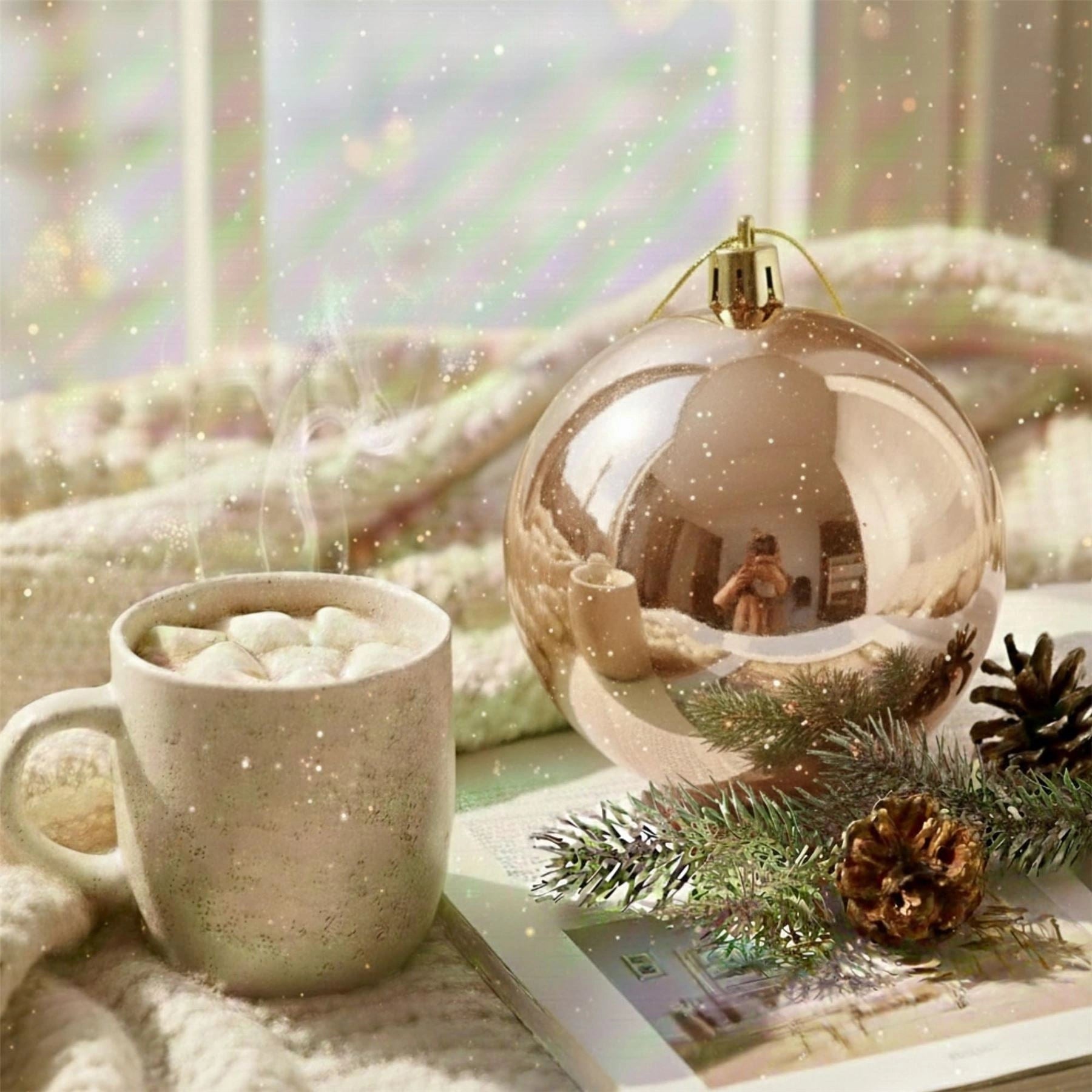 20cm Champagne Shatterproof Christmas Bauble – Glossy Festive Hanging Decoration