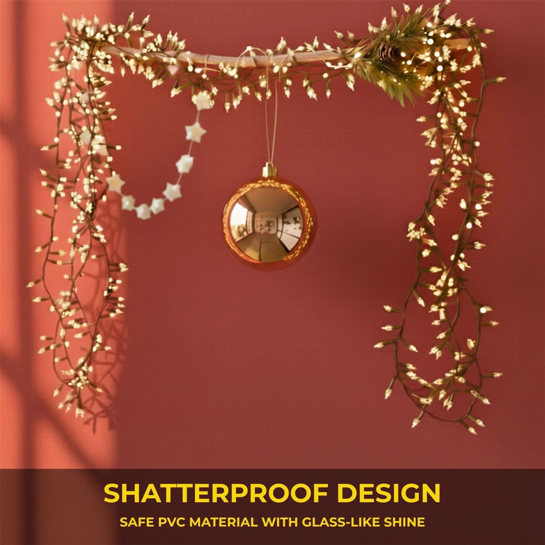 20cm Champagne Shatterproof Christmas Bauble – Glossy Festive Hanging Decoration