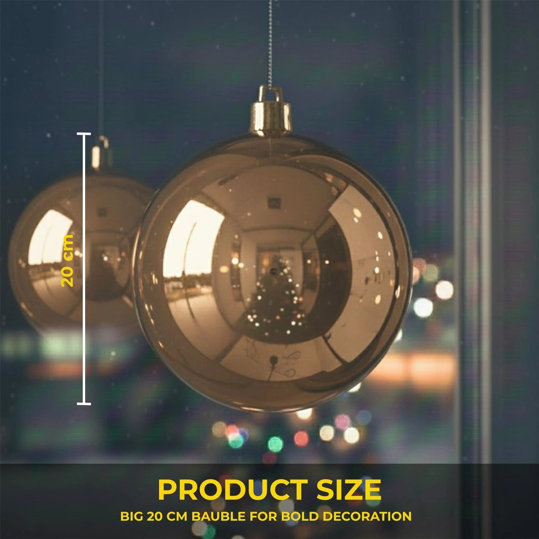 20cm Champagne Shatterproof Christmas Bauble – Glossy Festive Hanging Decoration