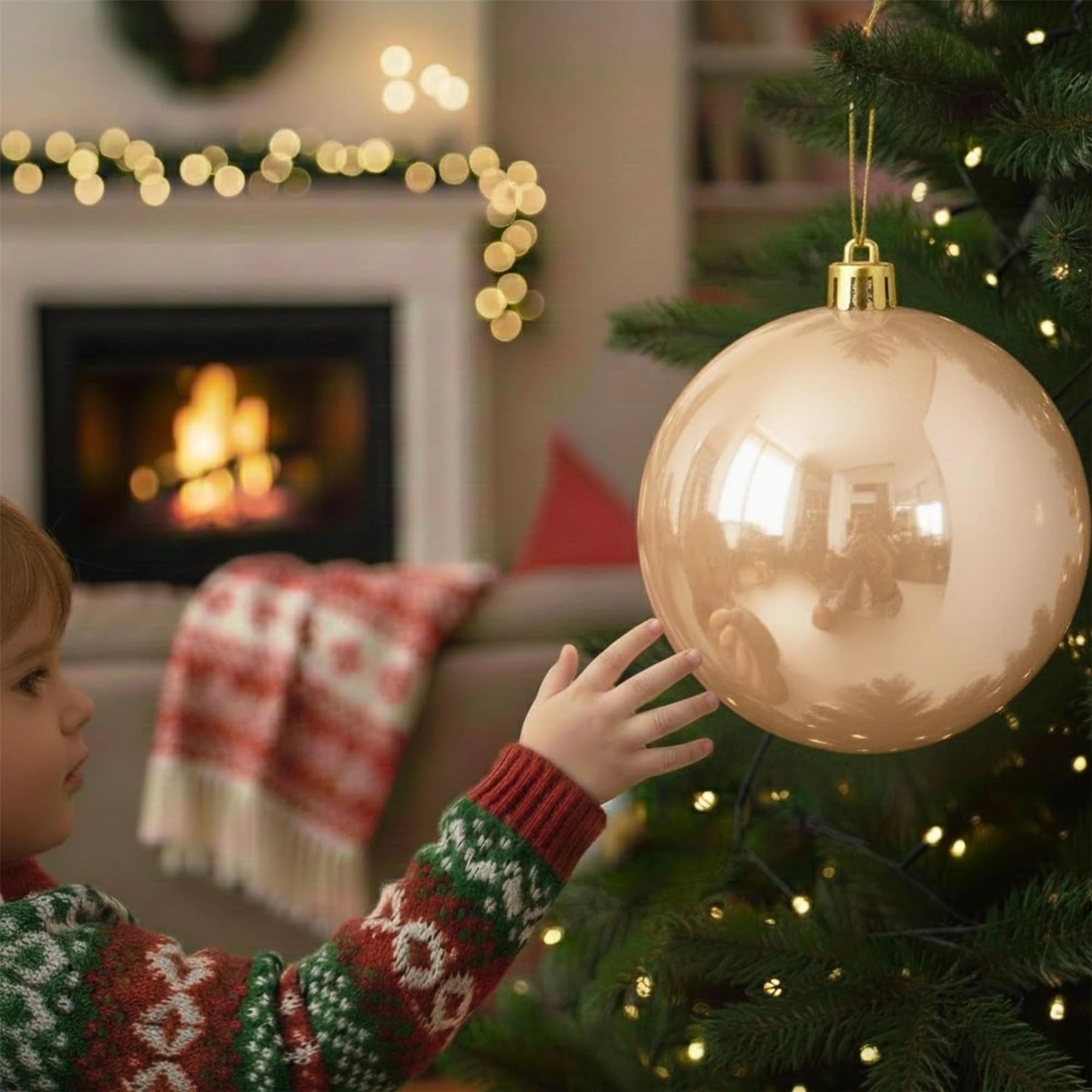 20cm Champagne Shatterproof Christmas Bauble – Glossy Festive Hanging Decoration