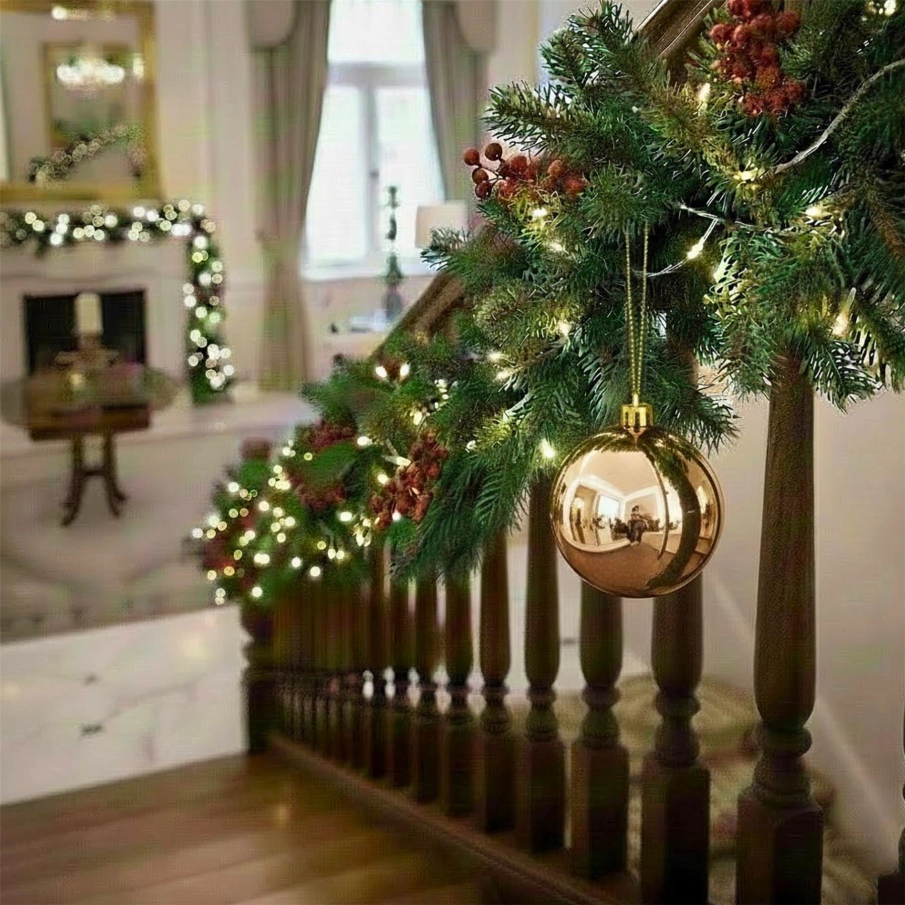 20cm Champagne Shatterproof Christmas Bauble – Glossy Festive Hanging Decoration