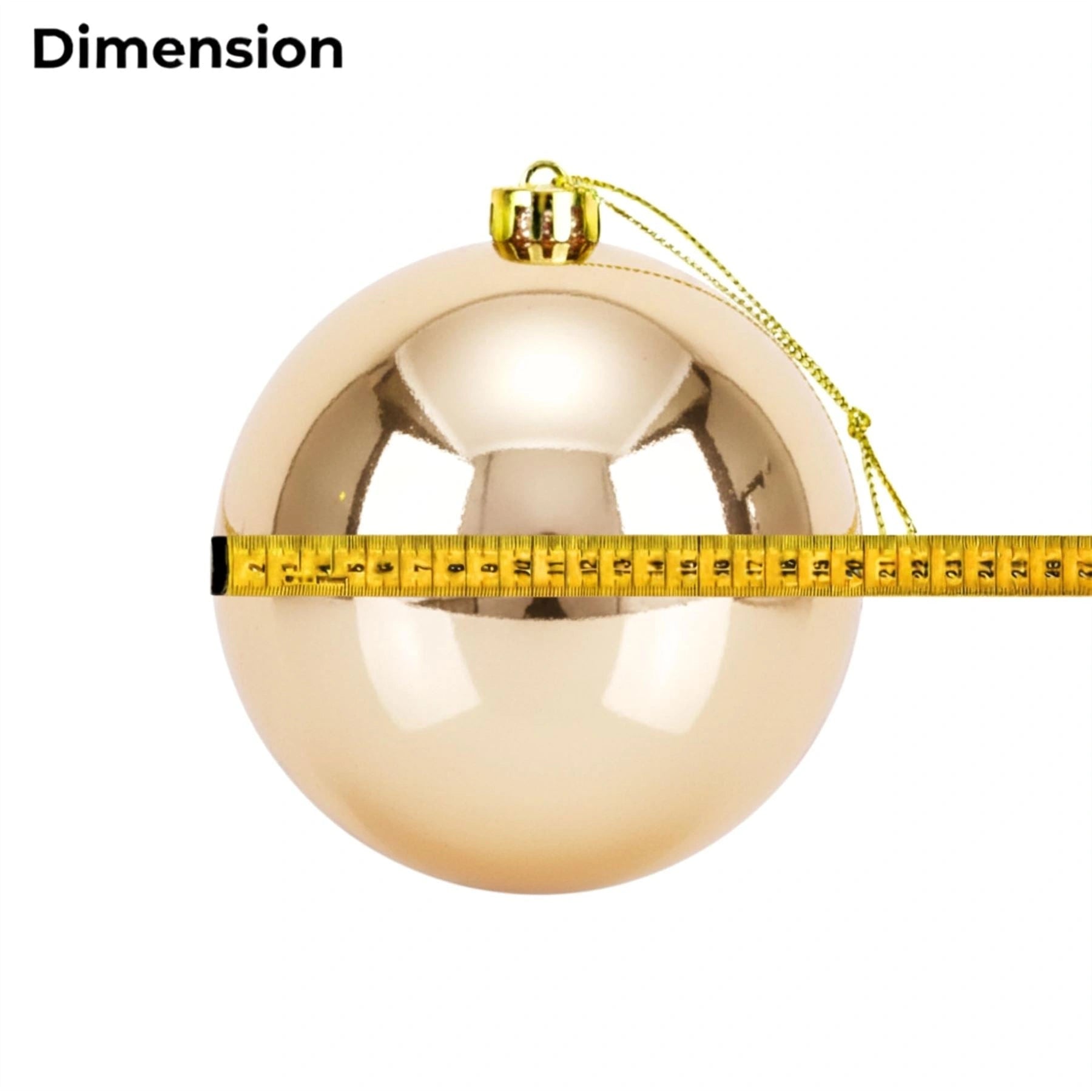 20cm Champagne Shatterproof Christmas Bauble – Glossy Festive Hanging Decoration