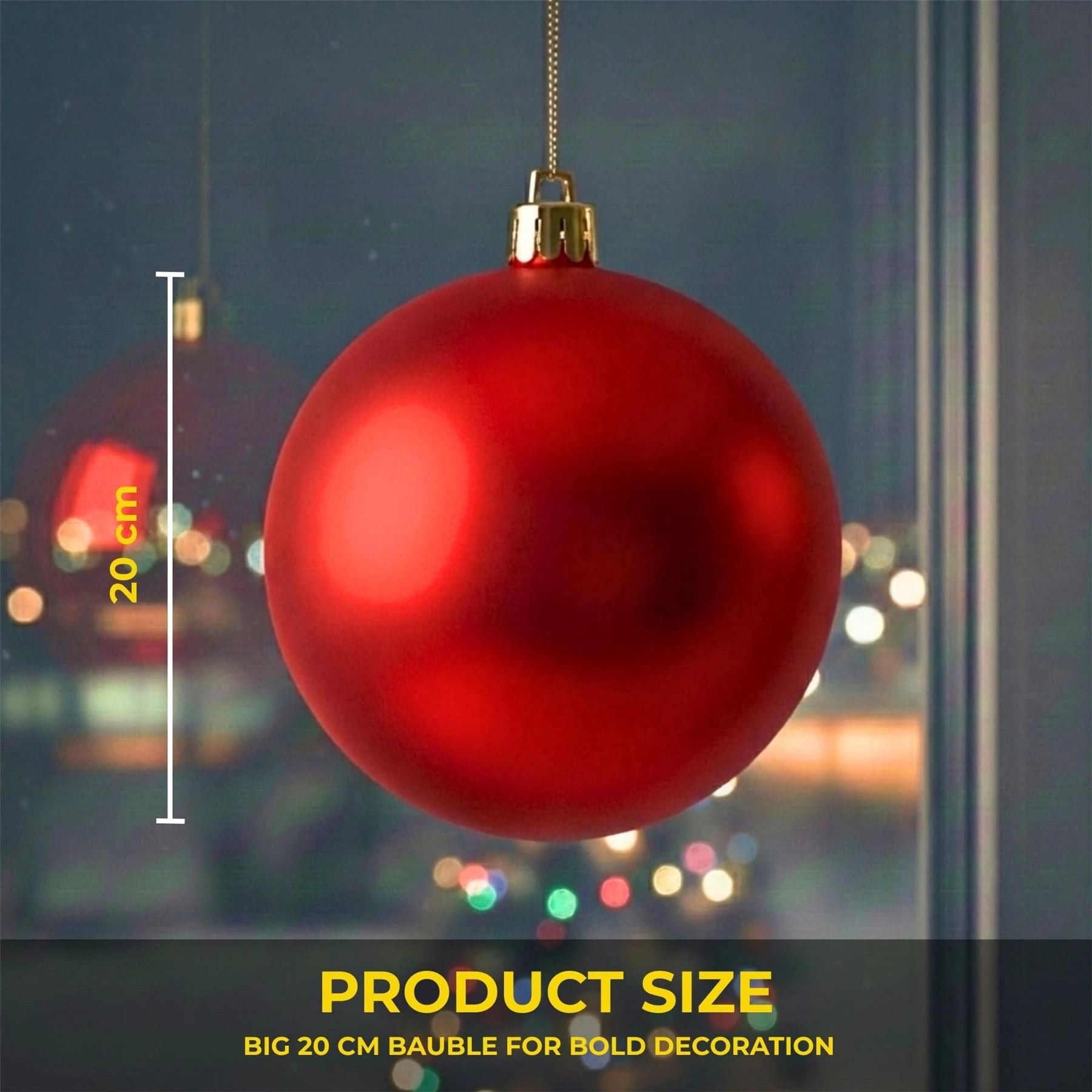 20cm Red Matte Shatterproof Christmas Bauble – Elegant Festive Hanging Decoration