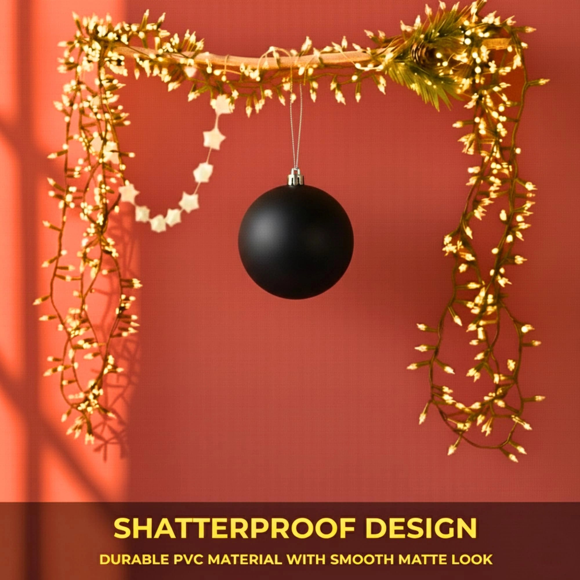 20cm Black Matte Shatterproof Christmas Bauble – Elegant Festive Hanging Decoration