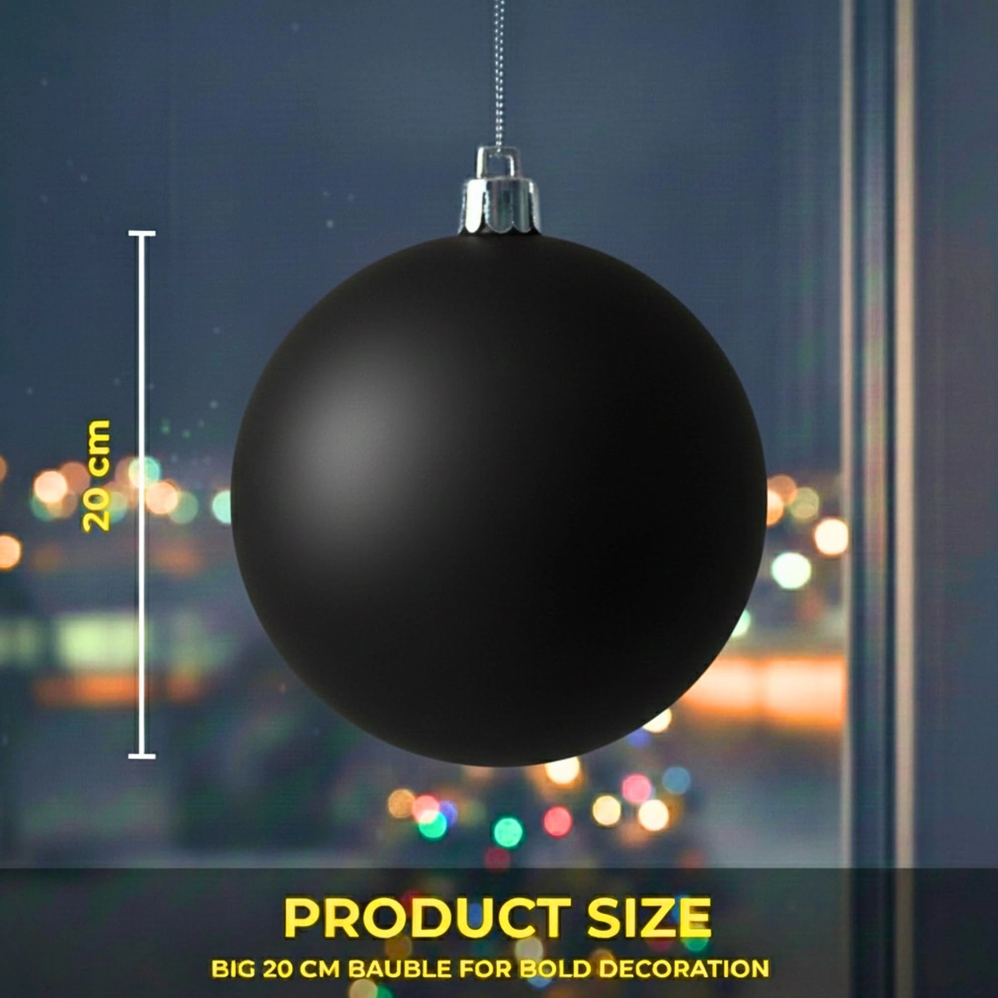20cm Black Matte Shatterproof Christmas Bauble – Elegant Festive Hanging Decoration
