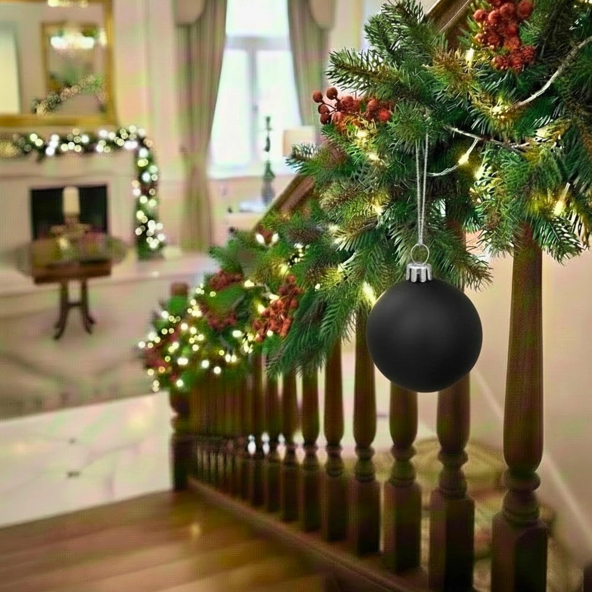 20cm Black Matte Shatterproof Christmas Bauble – Elegant Festive Hanging Decoration