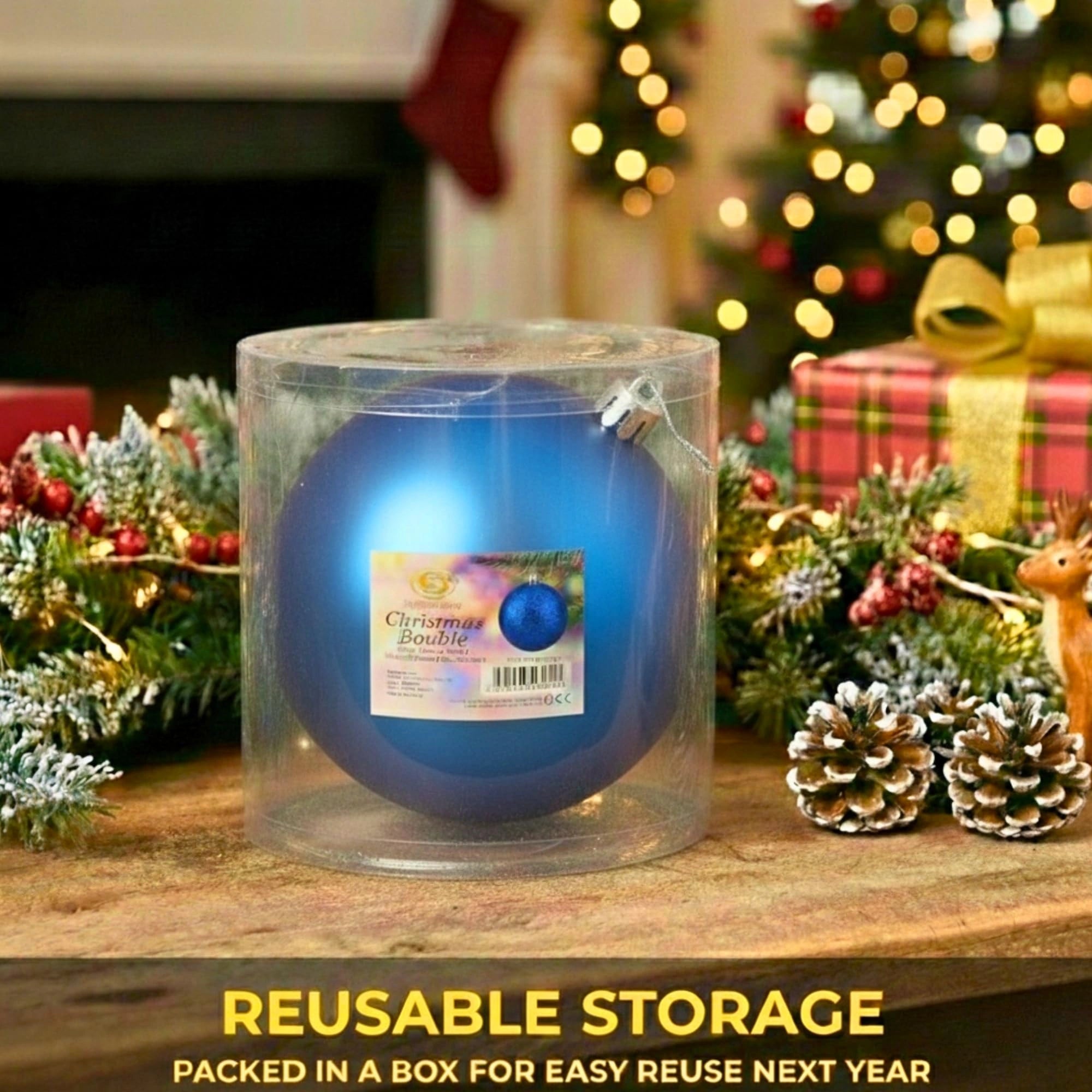 20cm Dark Blue Matte Shatterproof Christmas Bauble – Elegant Festive Hanging Decoration