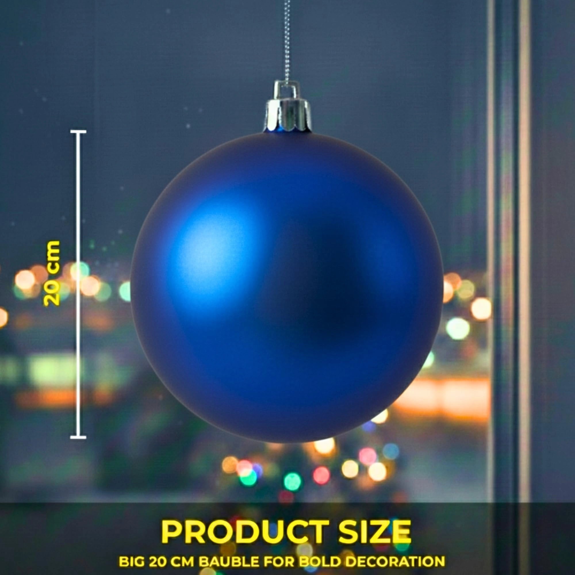 20cm Dark Blue Matte Shatterproof Christmas Bauble – Elegant Festive Hanging Decoration