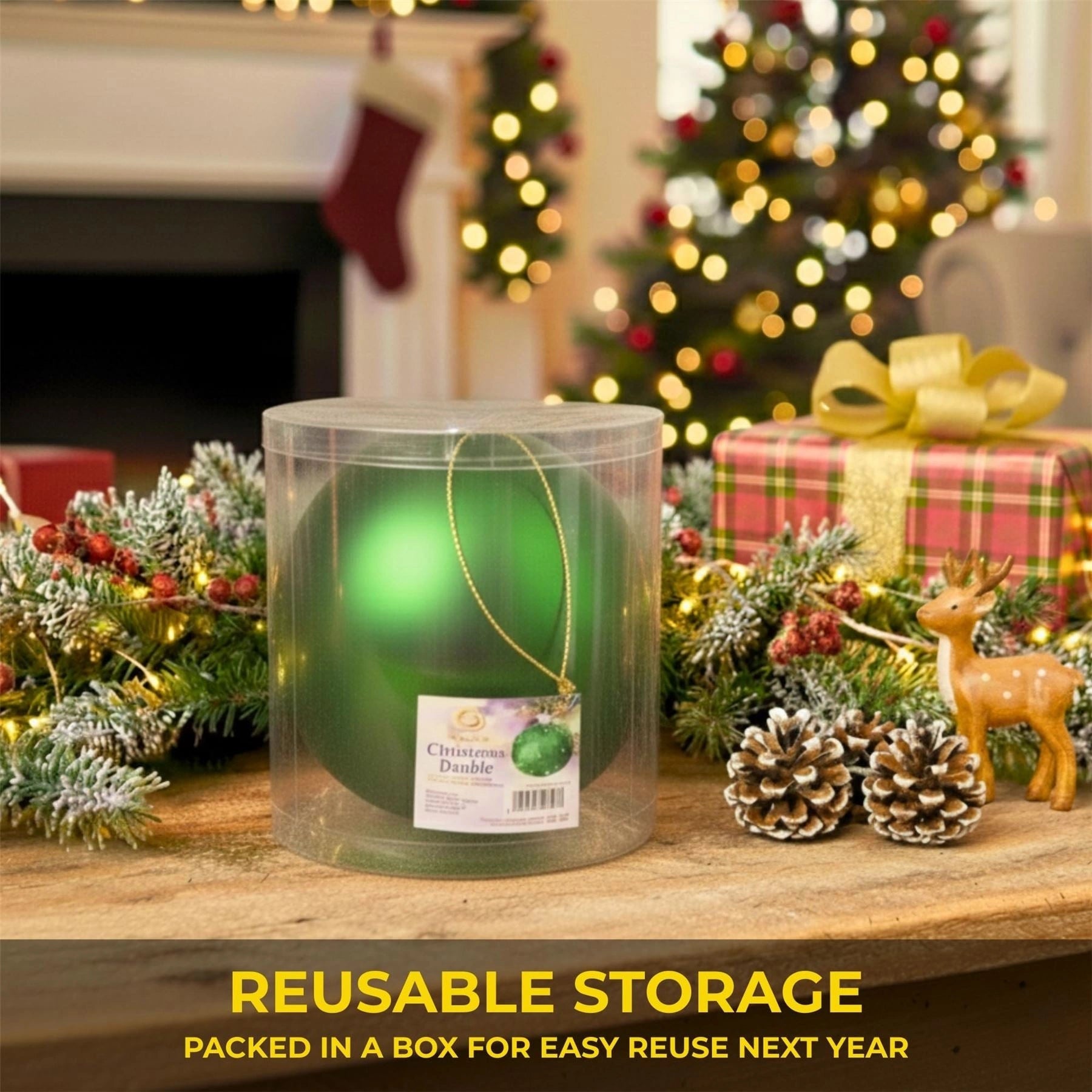 20cm Dark Green Matte Shatterproof Christmas Bauble – Elegant Festive Hanging Decoration