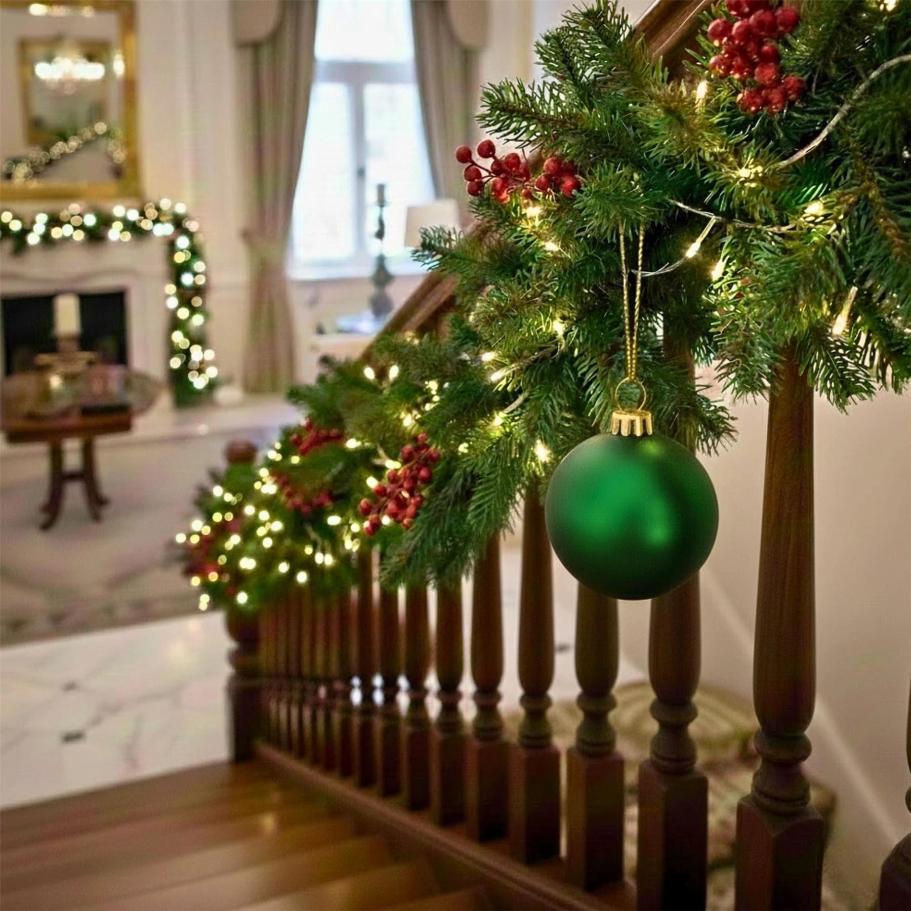 20cm Dark Green Matte Shatterproof Christmas Bauble – Elegant Festive Hanging Decoration