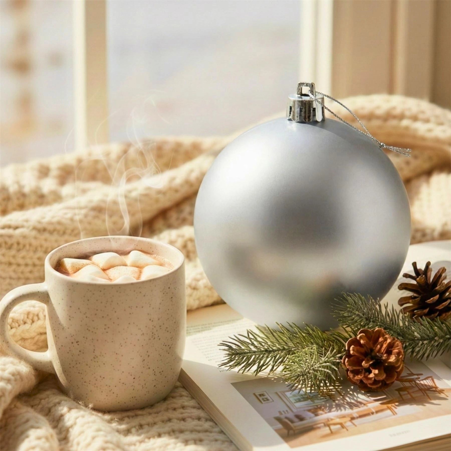 20cm Silver Matte Shatterproof Christmas Bauble – Elegant Festive Hanging Decoration