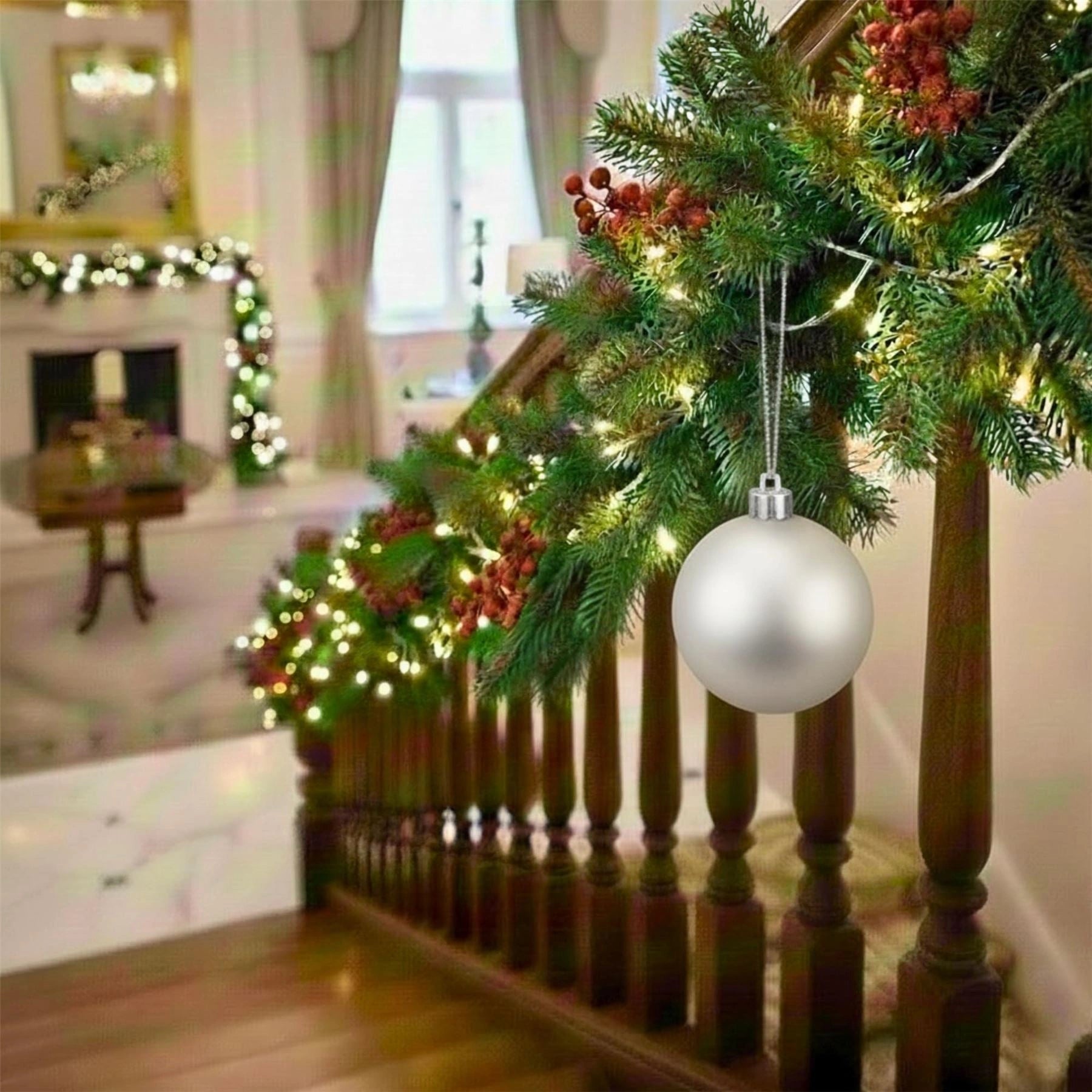 20cm Silver Matte Shatterproof Christmas Bauble – Elegant Festive Hanging Decoration