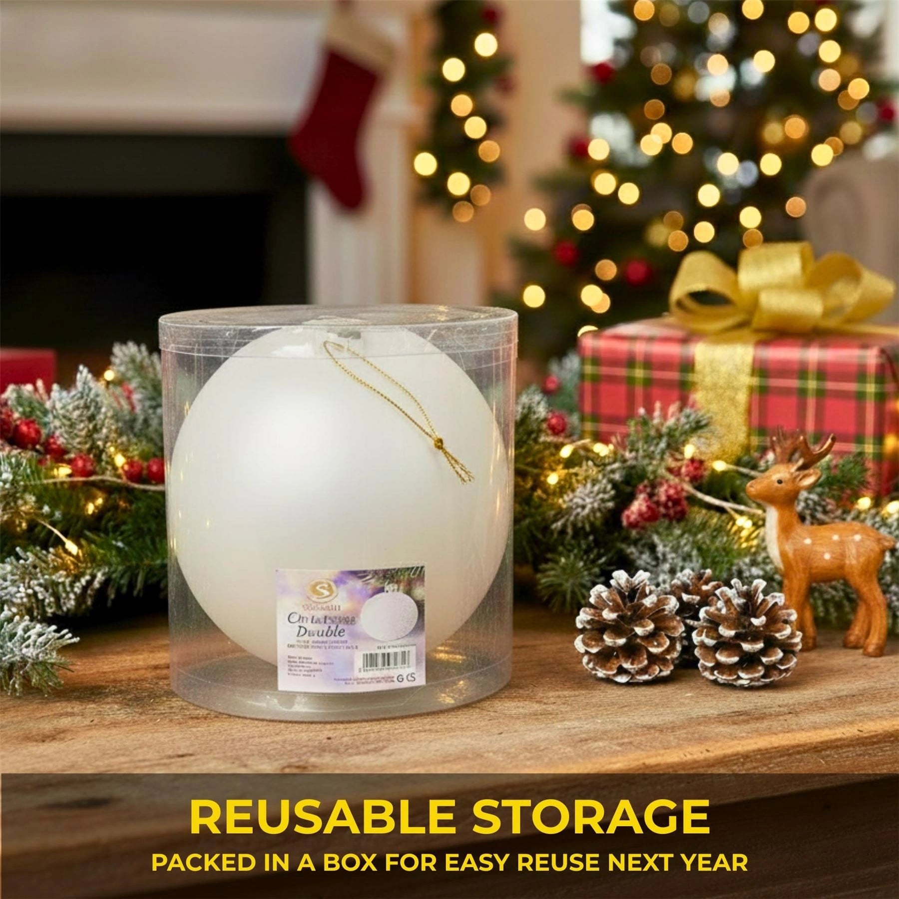 20cm White Matte Shatterproof Christmas Bauble – Elegant Festive Hanging Decoration