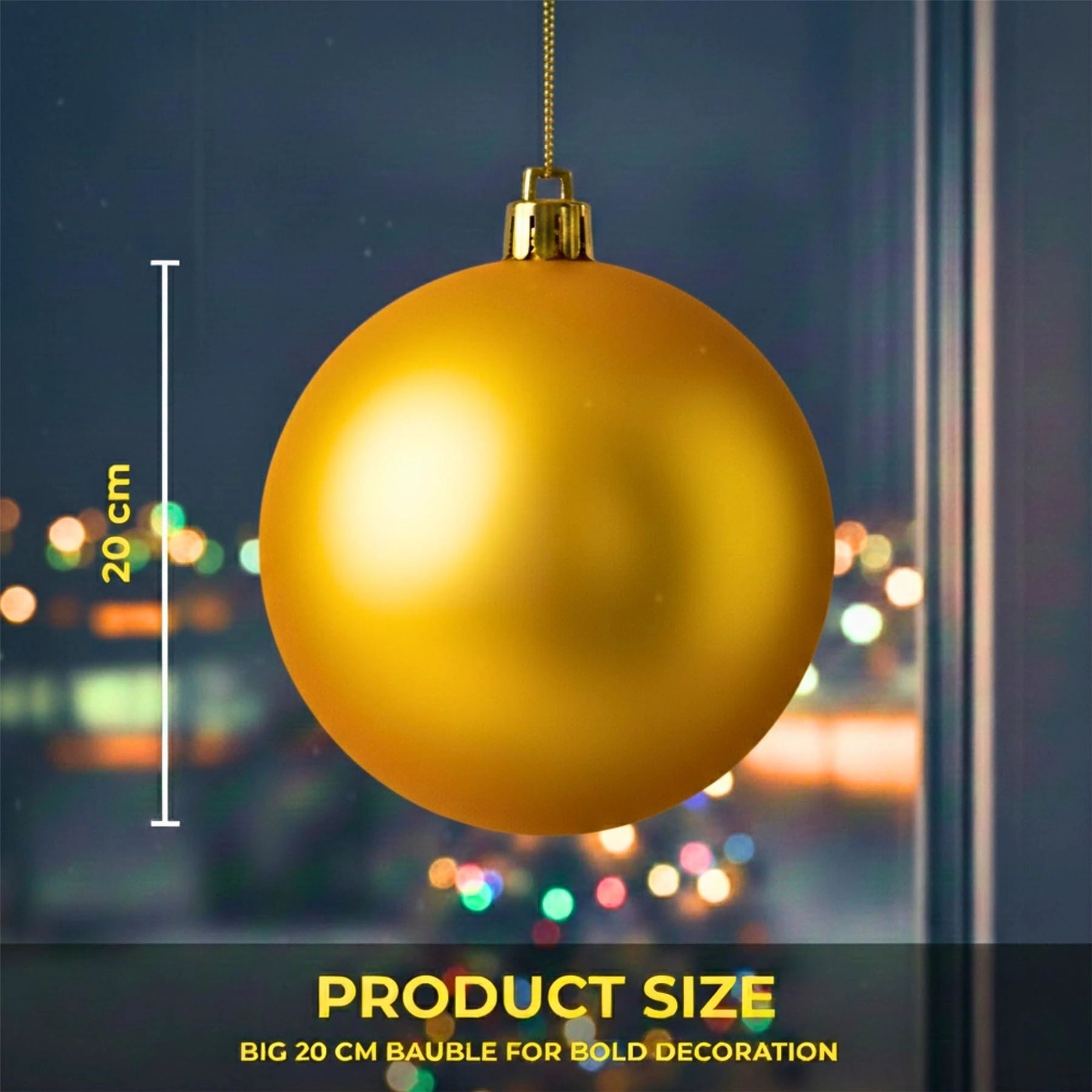 20cm Deep Gold Matte Shatterproof Christmas Bauble – Elegant Festive Hanging Decoration