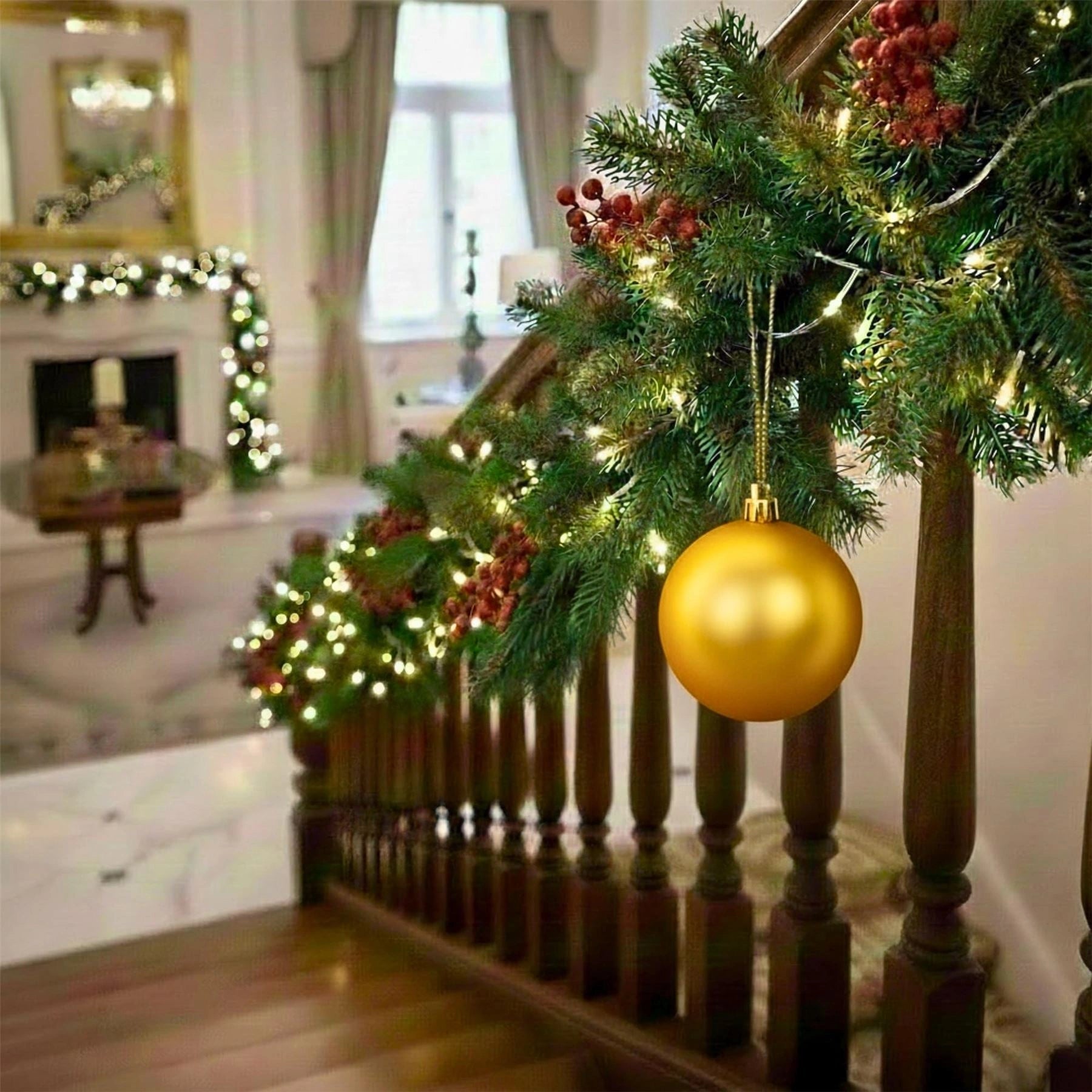 20cm Deep Gold Matte Shatterproof Christmas Bauble – Elegant Festive Hanging Decoration