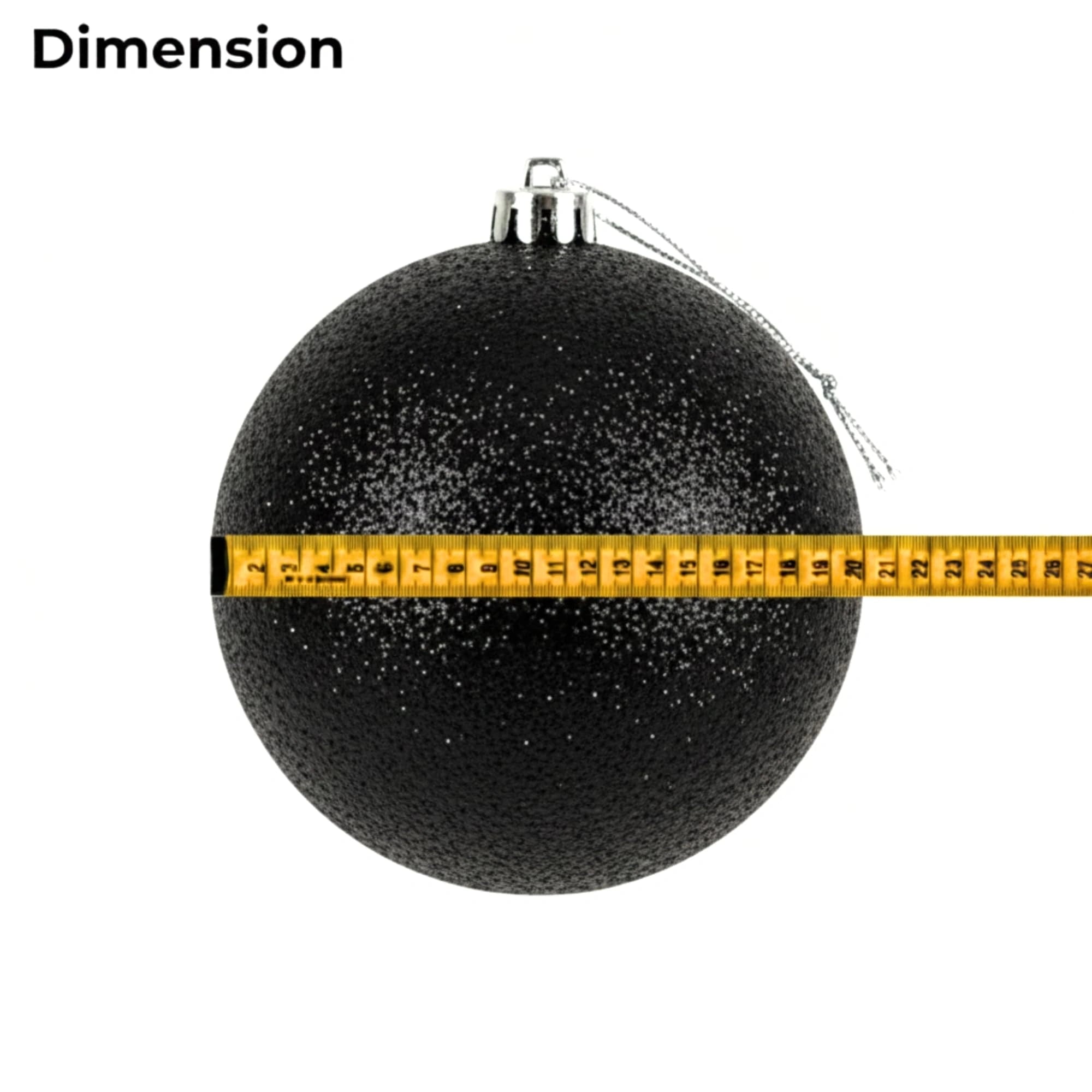 20cm Black Glitter Shatterproof Christmas Bauble – Sparkling Festive Hanging Decoration