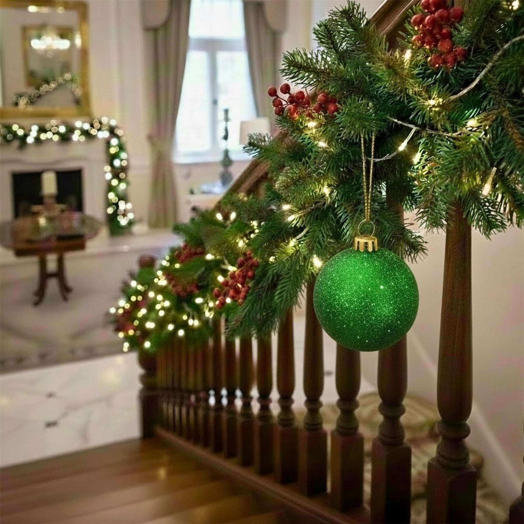 20cm Dark Green Glitter Shatterproof Christmas Bauble – Sparkling Festive Hanging Decoration