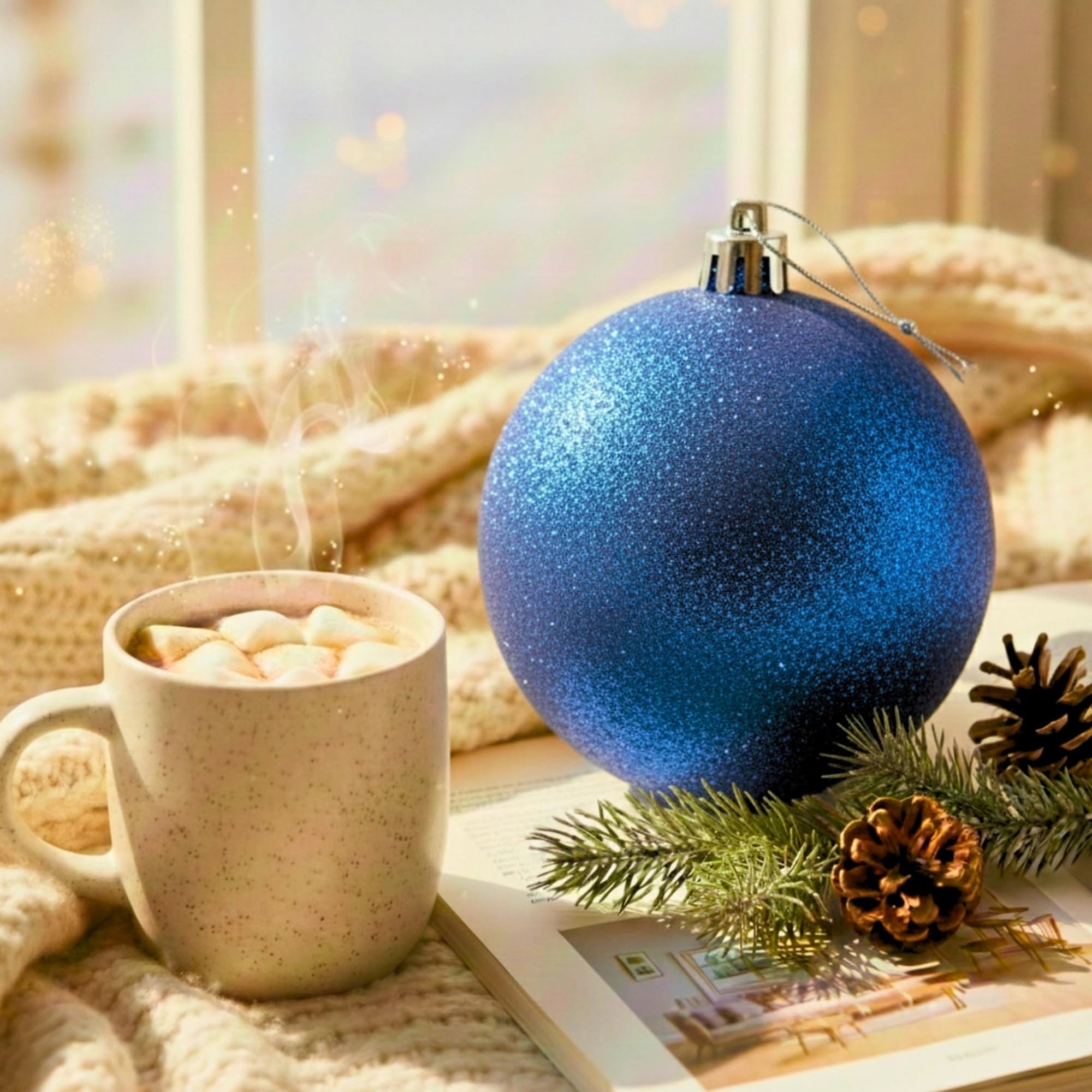 20cm Dark Blue Glitter Shatterproof Christmas Bauble – Sparkling Festive Hanging Decoration