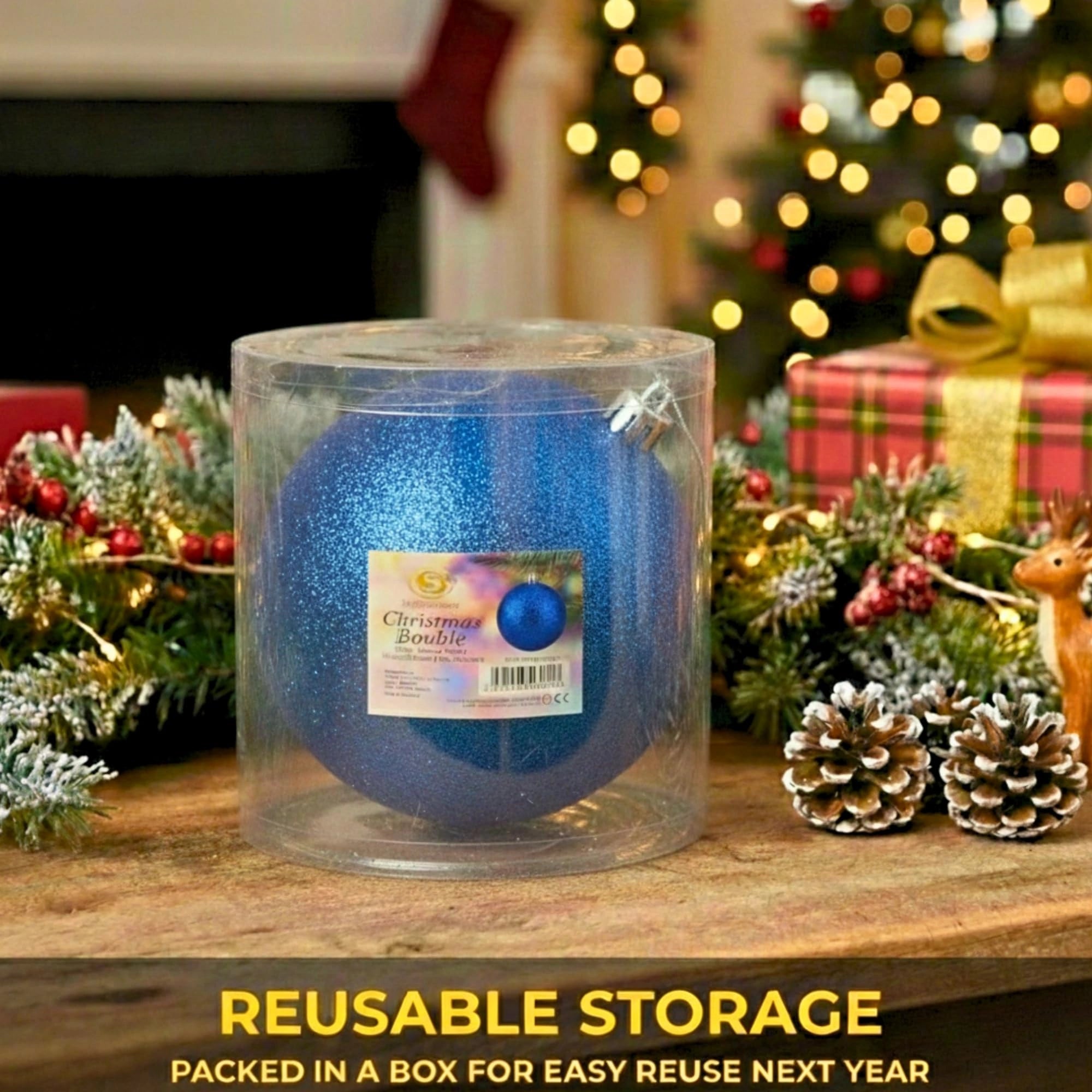 20cm Dark Blue Glitter Shatterproof Christmas Bauble – Sparkling Festive Hanging Decoration