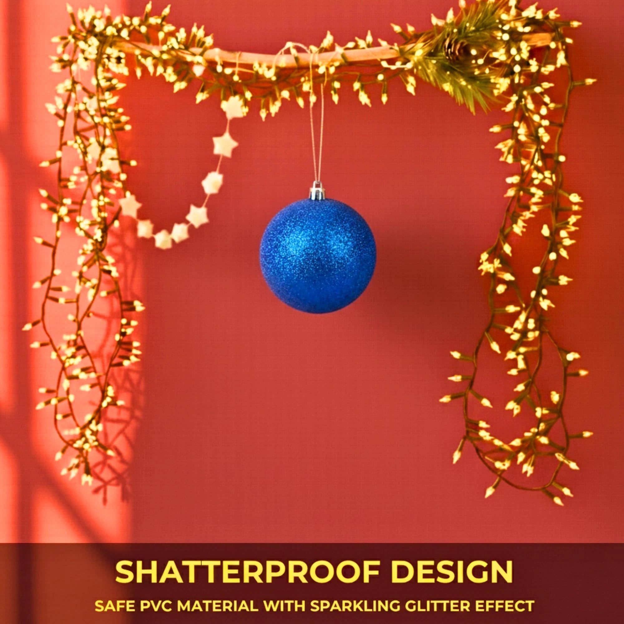 20cm Dark Blue Glitter Shatterproof Christmas Bauble – Sparkling Festive Hanging Decoration