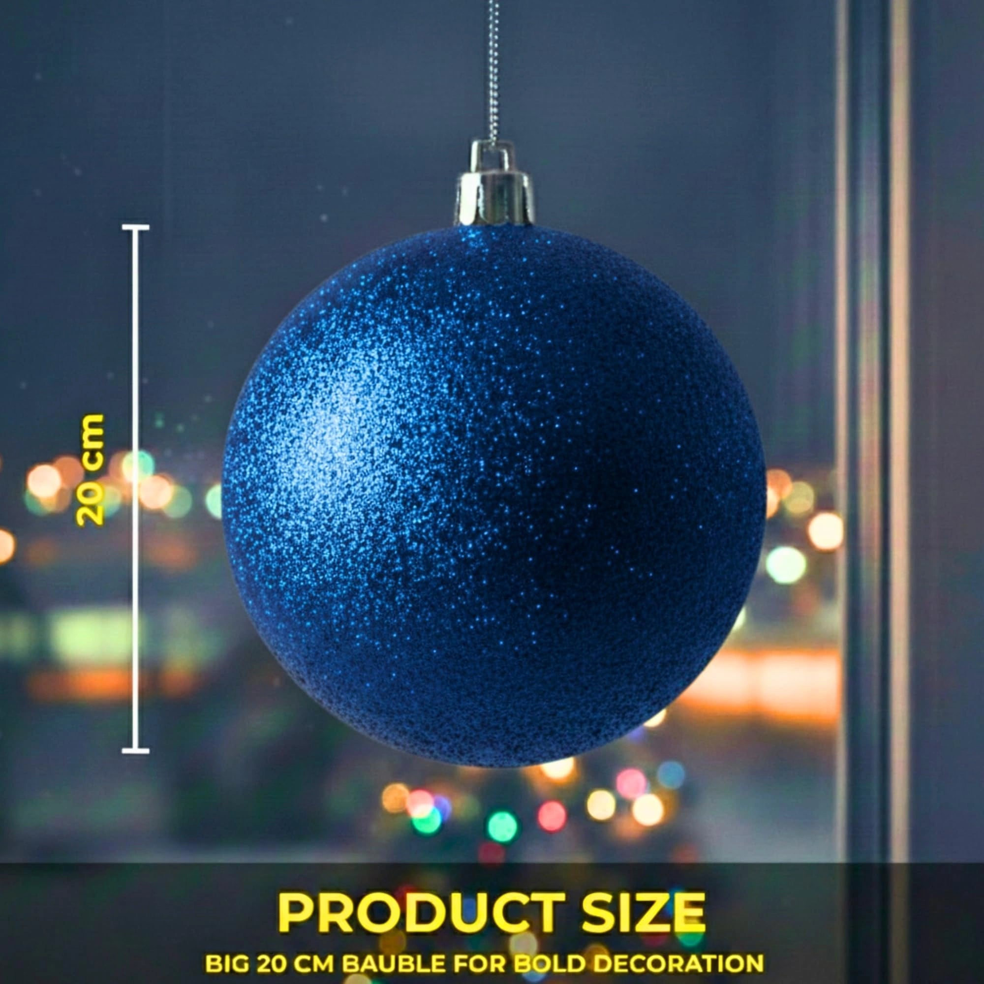 20cm Dark Blue Glitter Shatterproof Christmas Bauble – Sparkling Festive Hanging Decoration