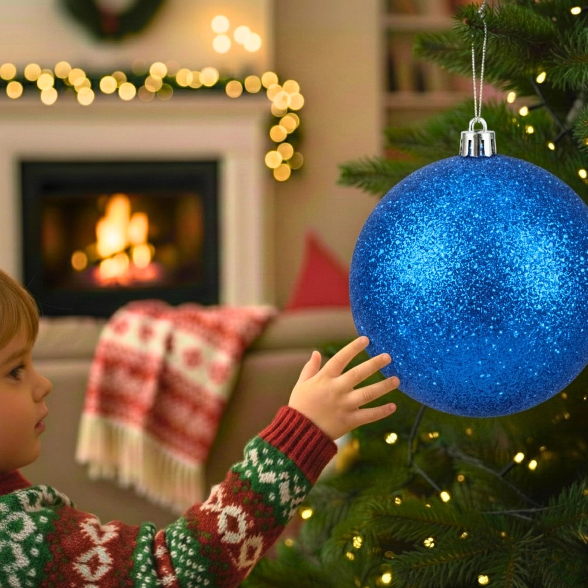 20cm Dark Blue Glitter Shatterproof Christmas Bauble – Sparkling Festive Hanging Decoration