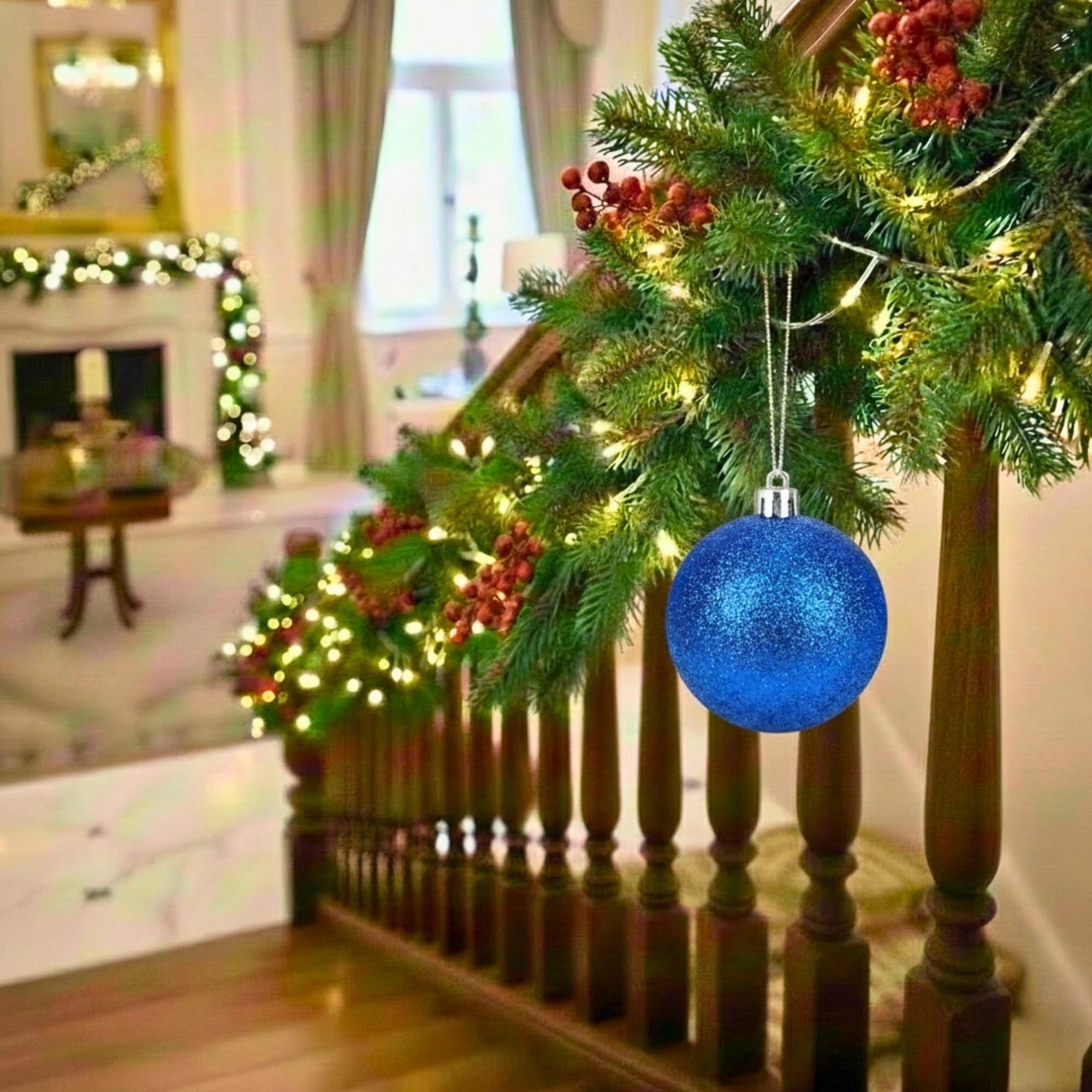 20cm Dark Blue Glitter Shatterproof Christmas Bauble – Sparkling Festive Hanging Decoration