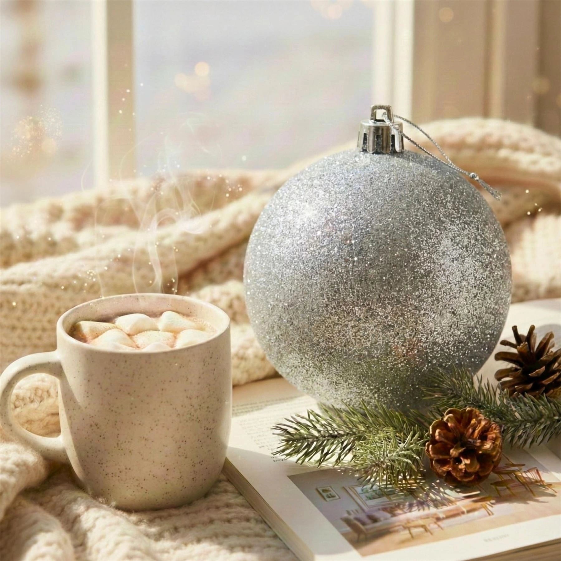 20cm Silver Glitter Shatterproof Christmas Bauble – Sparkling Festive Hanging Decoration