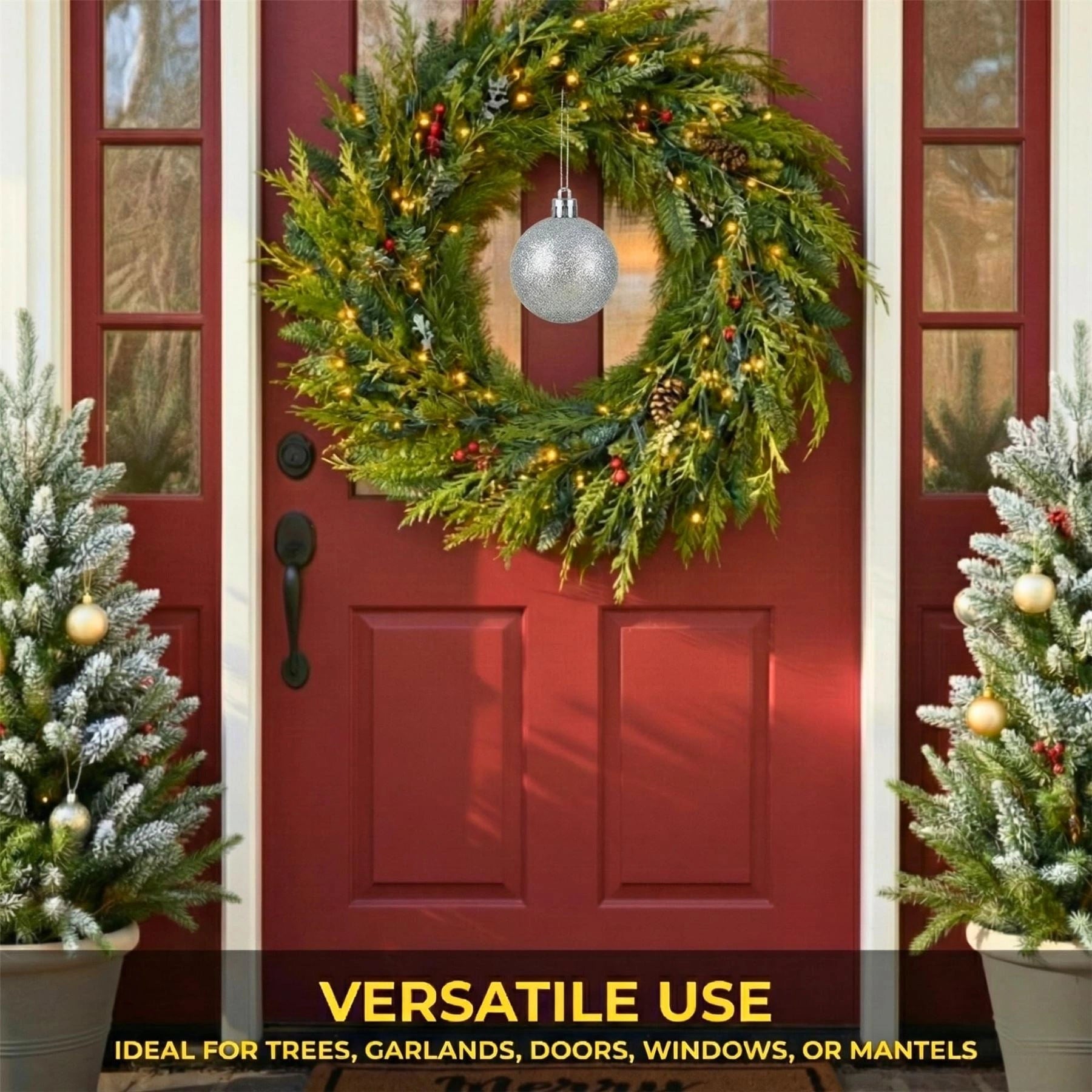 20cm Silver Glitter Shatterproof Christmas Bauble – Sparkling Festive Hanging Decoration