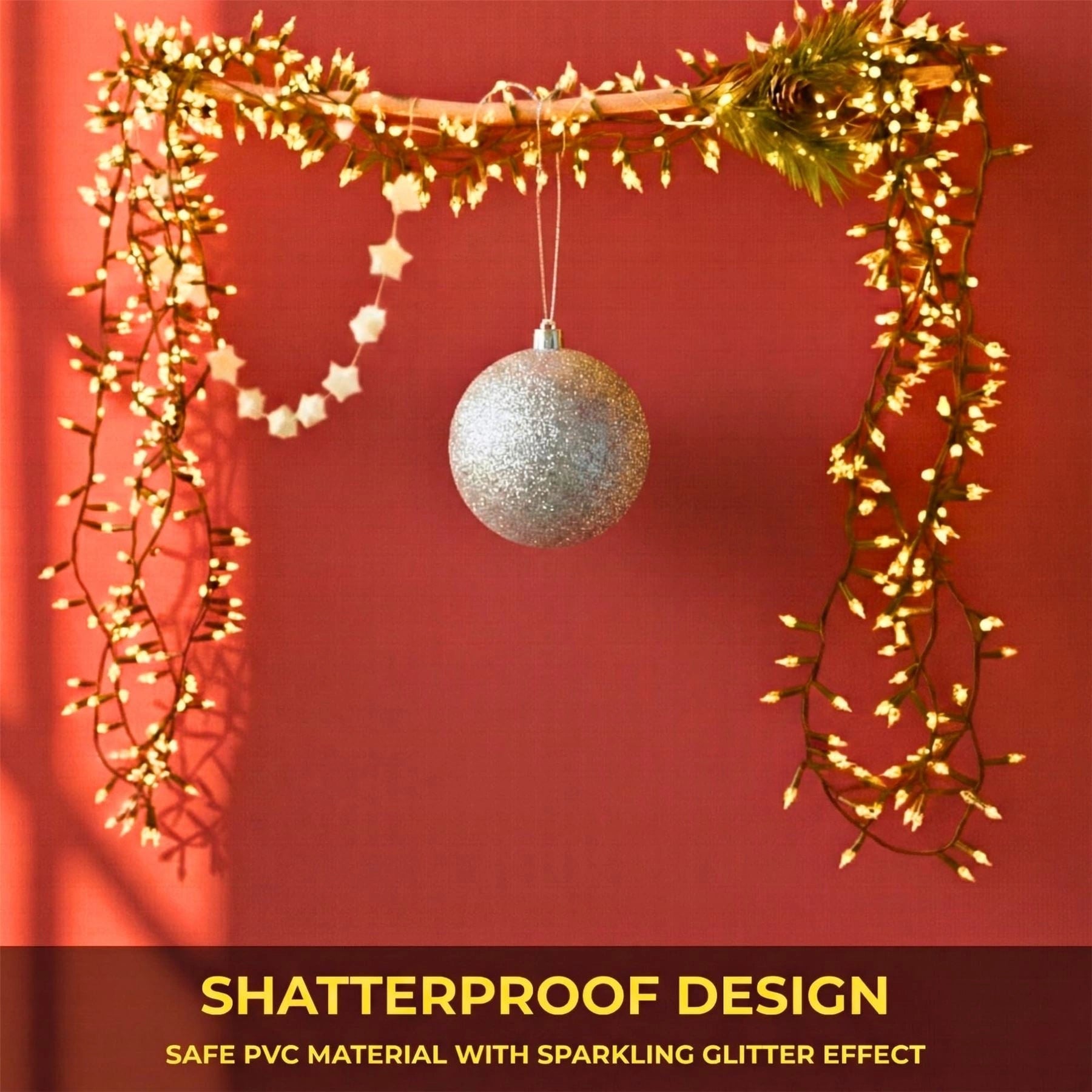 20cm Silver Glitter Shatterproof Christmas Bauble – Sparkling Festive Hanging Decoration