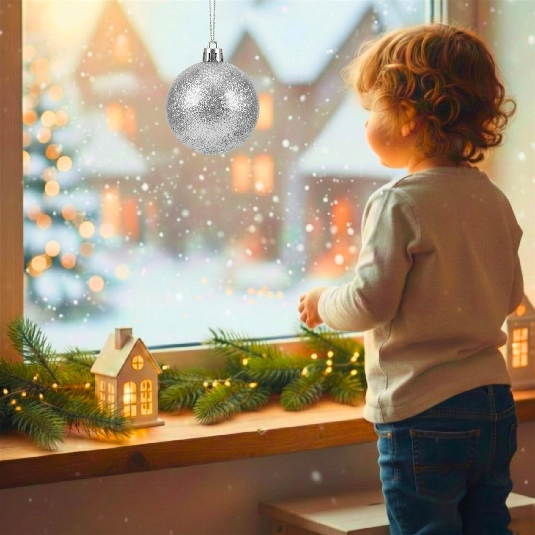 20cm Silver Glitter Shatterproof Christmas Bauble – Sparkling Festive Hanging Decoration