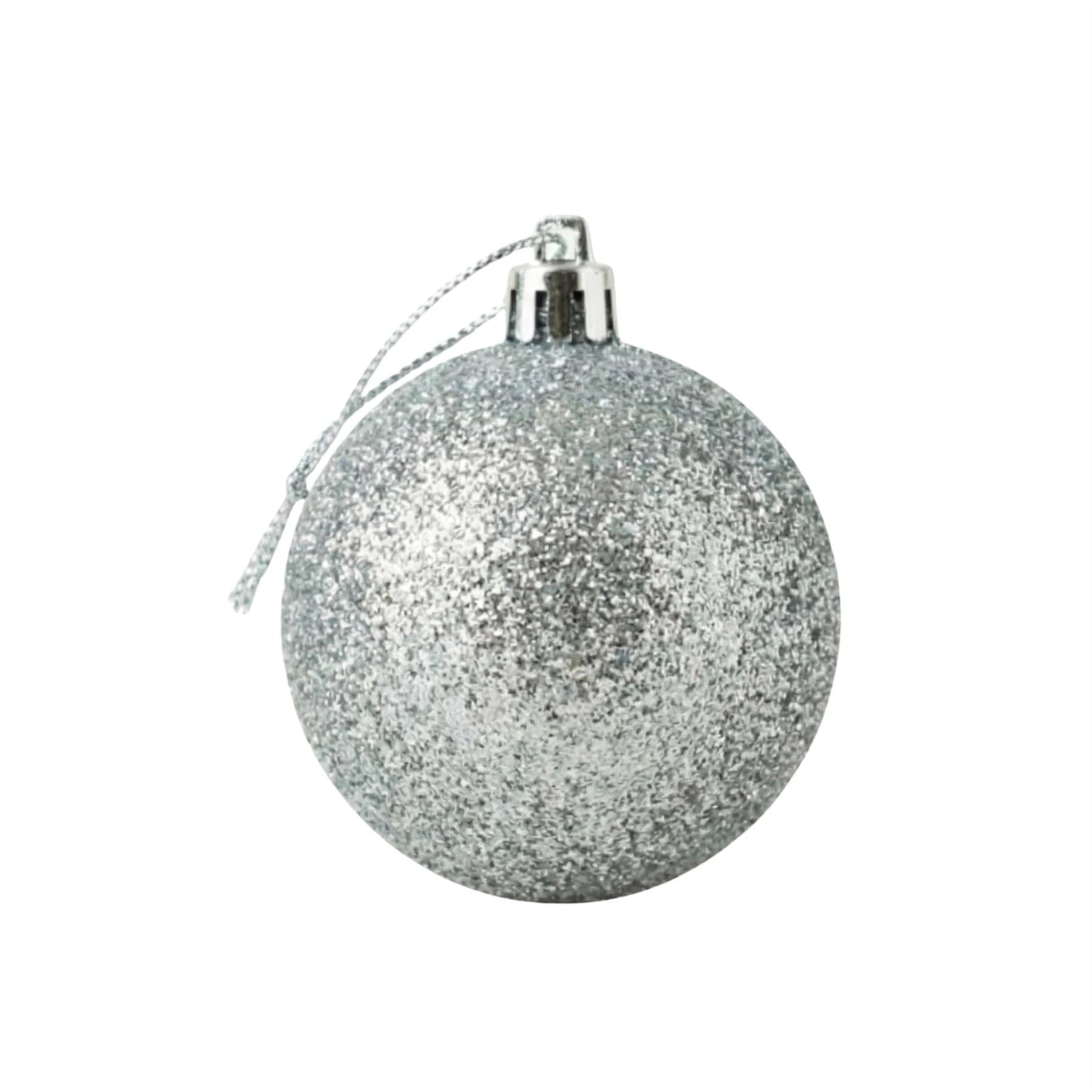 20cm Silver Glitter Shatterproof Christmas Bauble – Sparkling Festive Hanging Decoration