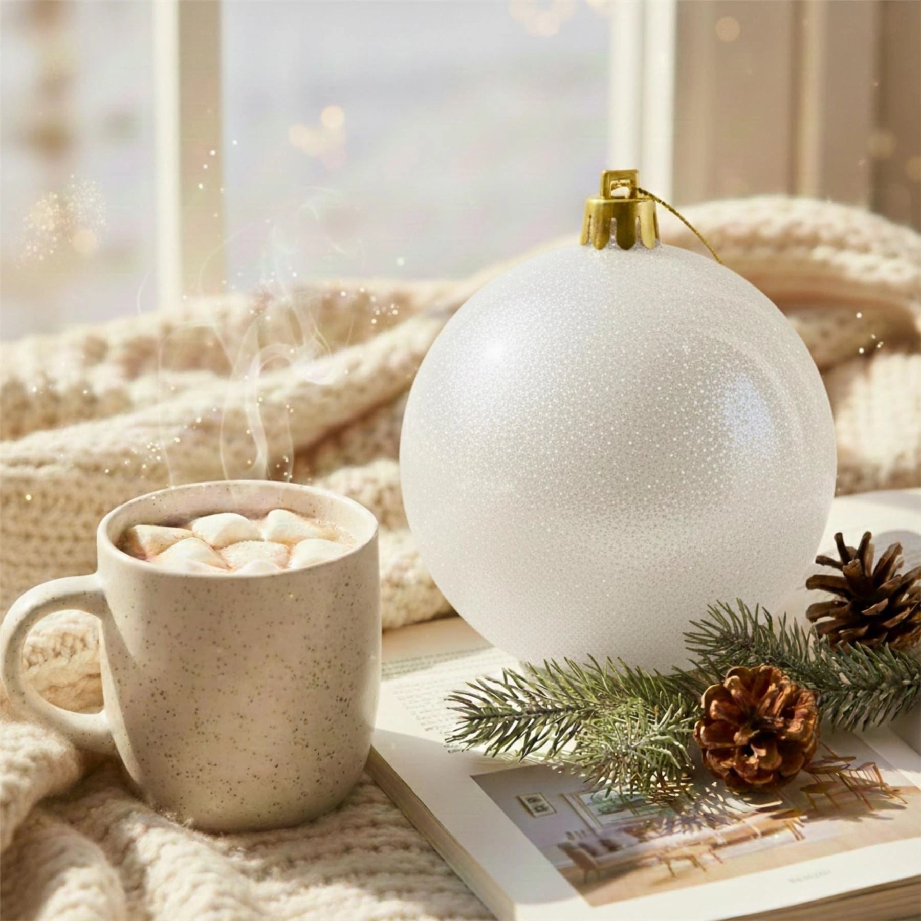 20cm White Glitter Shatterproof Christmas Bauble – Sparkling Festive Hanging Decoration