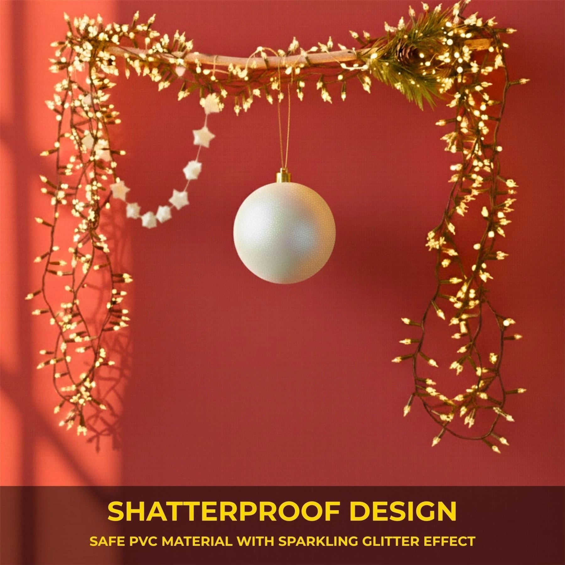 20cm White Glitter Shatterproof Christmas Bauble – Sparkling Festive Hanging Decoration