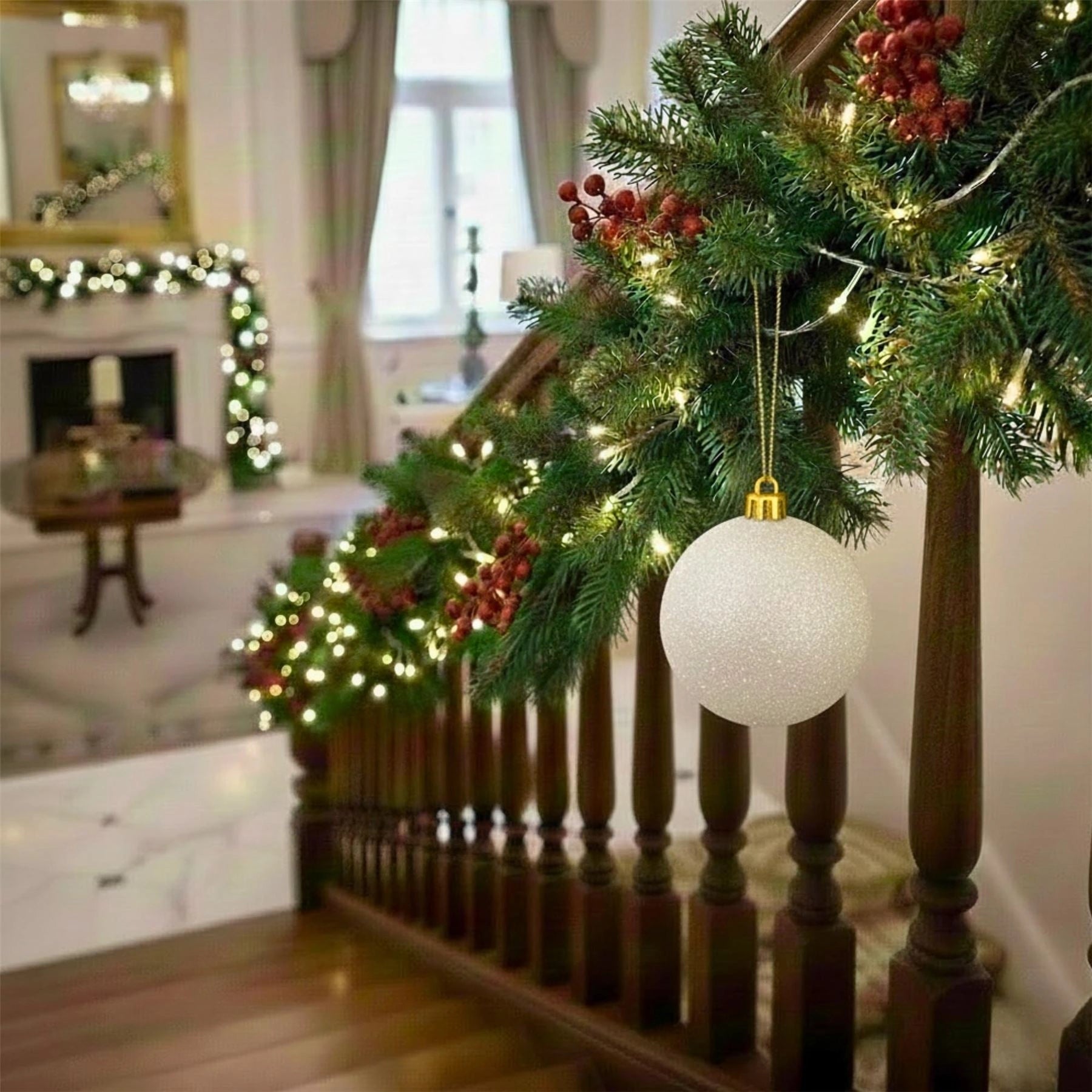 20cm White Glitter Shatterproof Christmas Bauble – Sparkling Festive Hanging Decoration