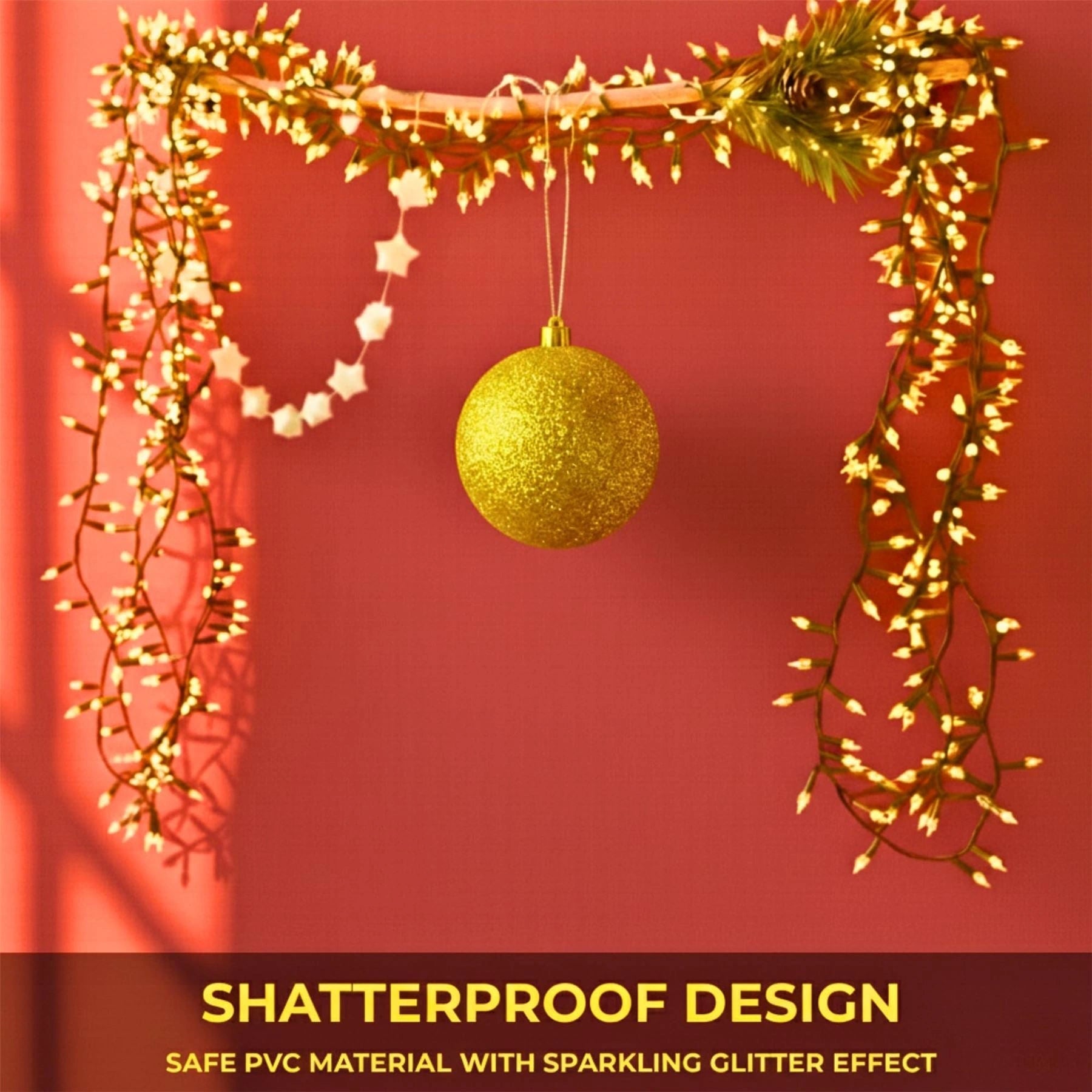 20cm Deep Gold Glitter Shatterproof Christmas Bauble – Sparkling Festive Hanging Decoration