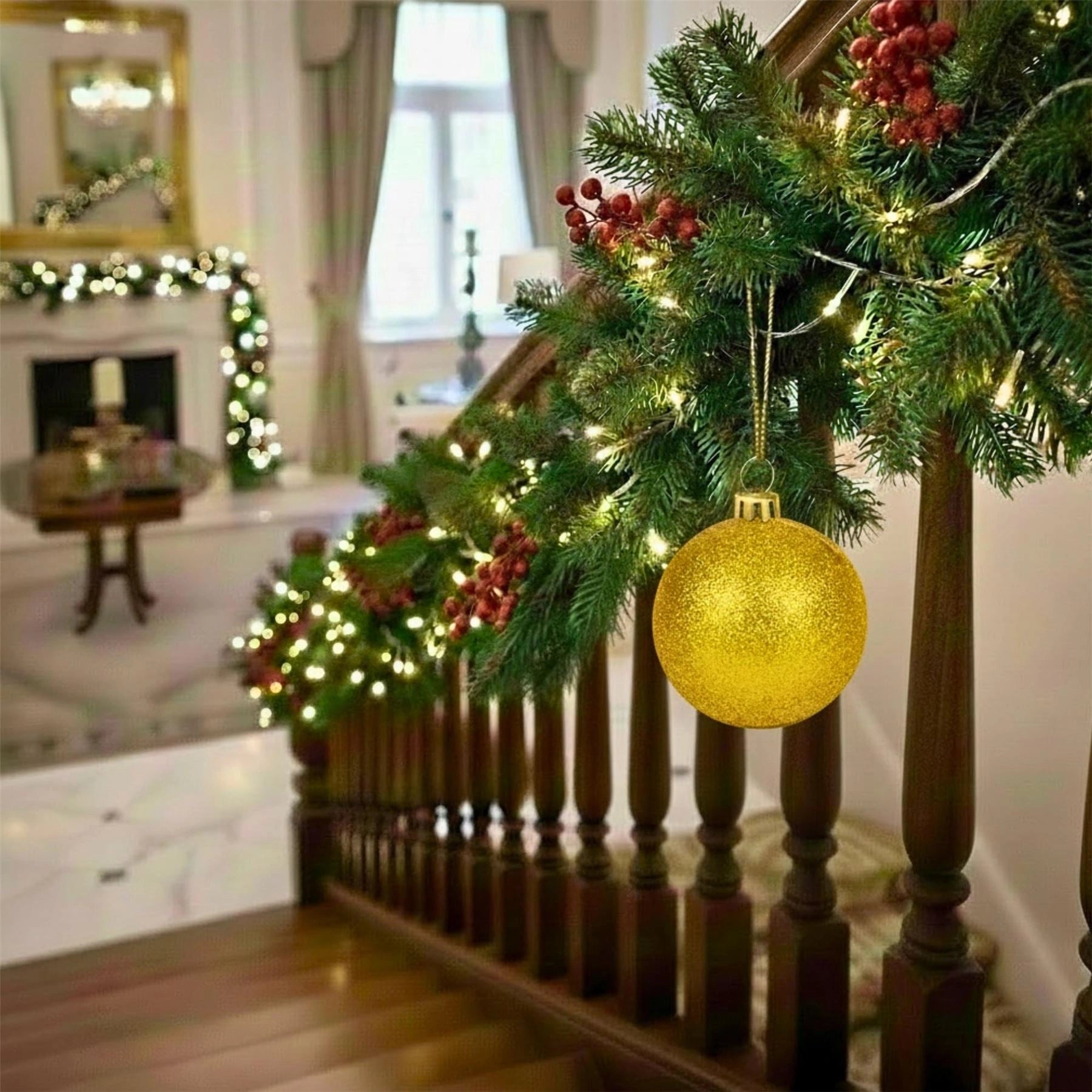 20cm Deep Gold Glitter Shatterproof Christmas Bauble – Sparkling Festive Hanging Decoration