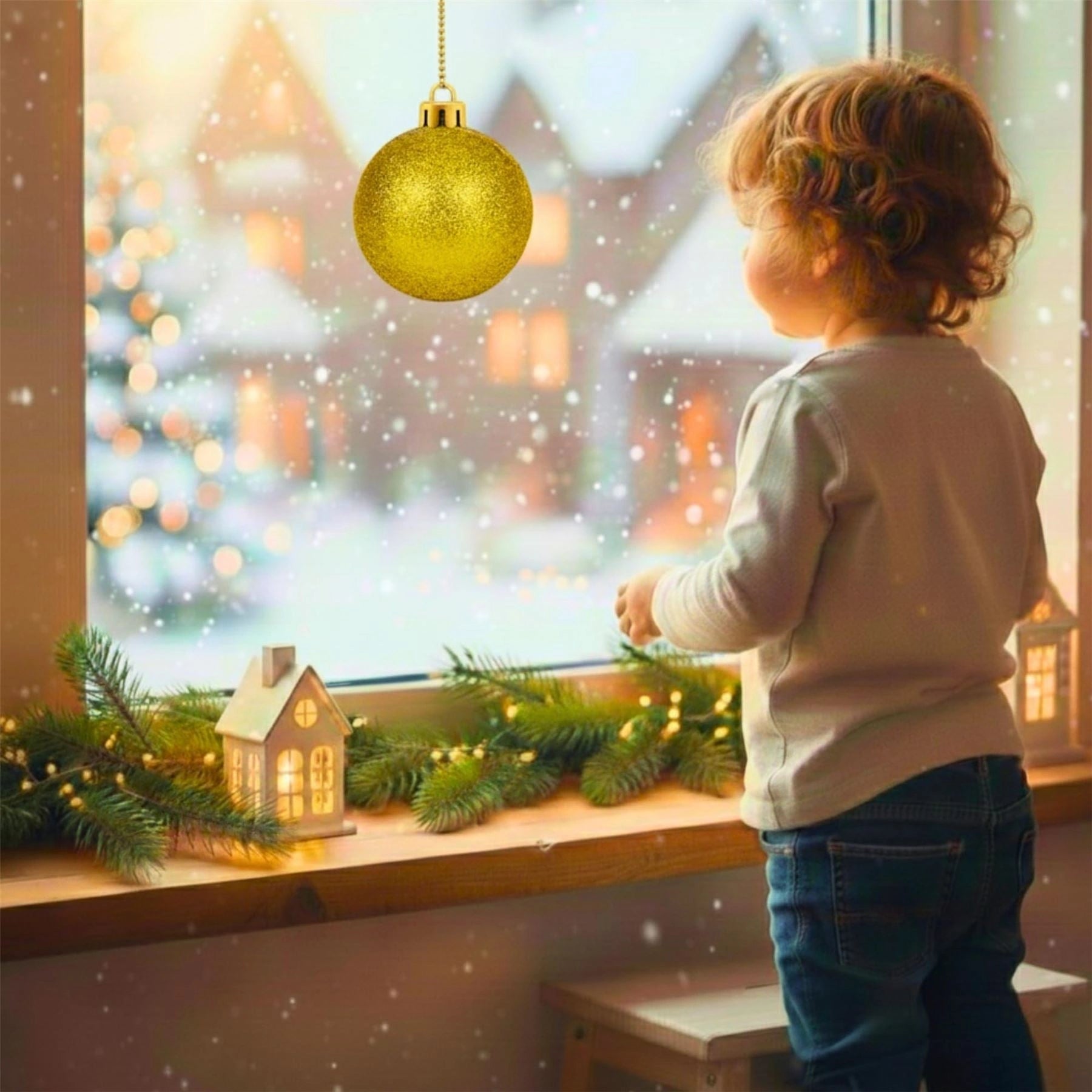 20cm Deep Gold Glitter Shatterproof Christmas Bauble – Sparkling Festive Hanging Decoration