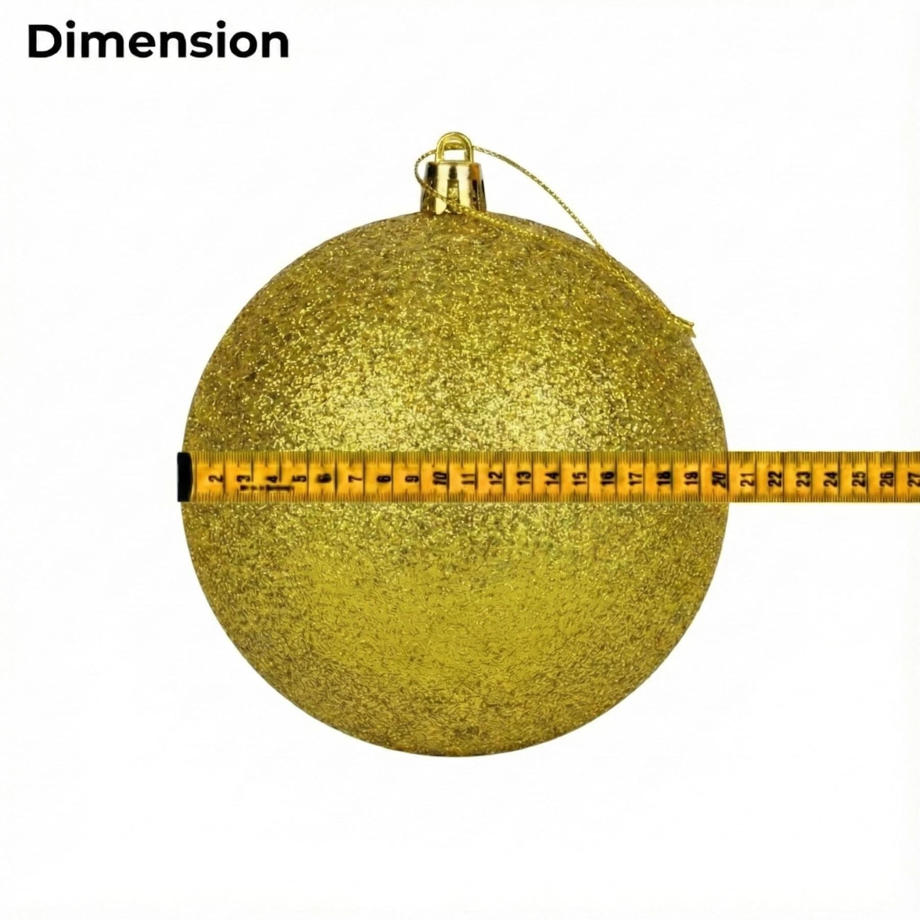 20cm Deep Gold Glitter Shatterproof Christmas Bauble – Sparkling Festive Hanging Decoration