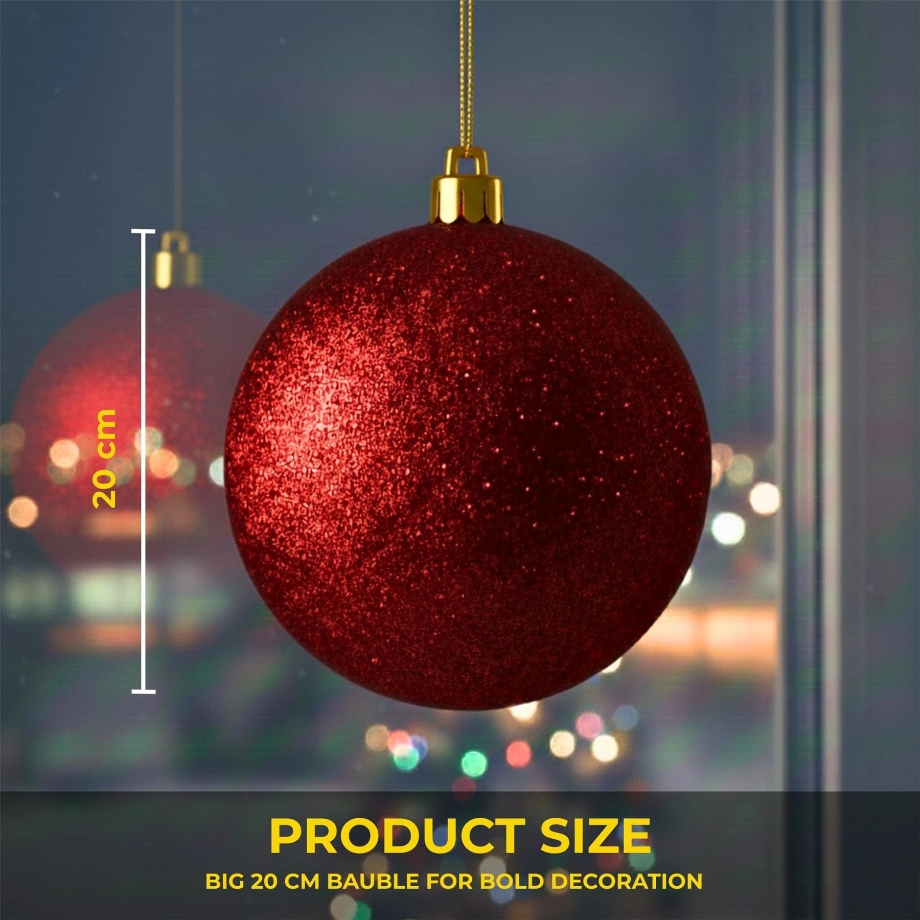 20cm Dark Red Glitter Shatterproof Christmas Bauble – Sparkling Festive Hanging Decoration
