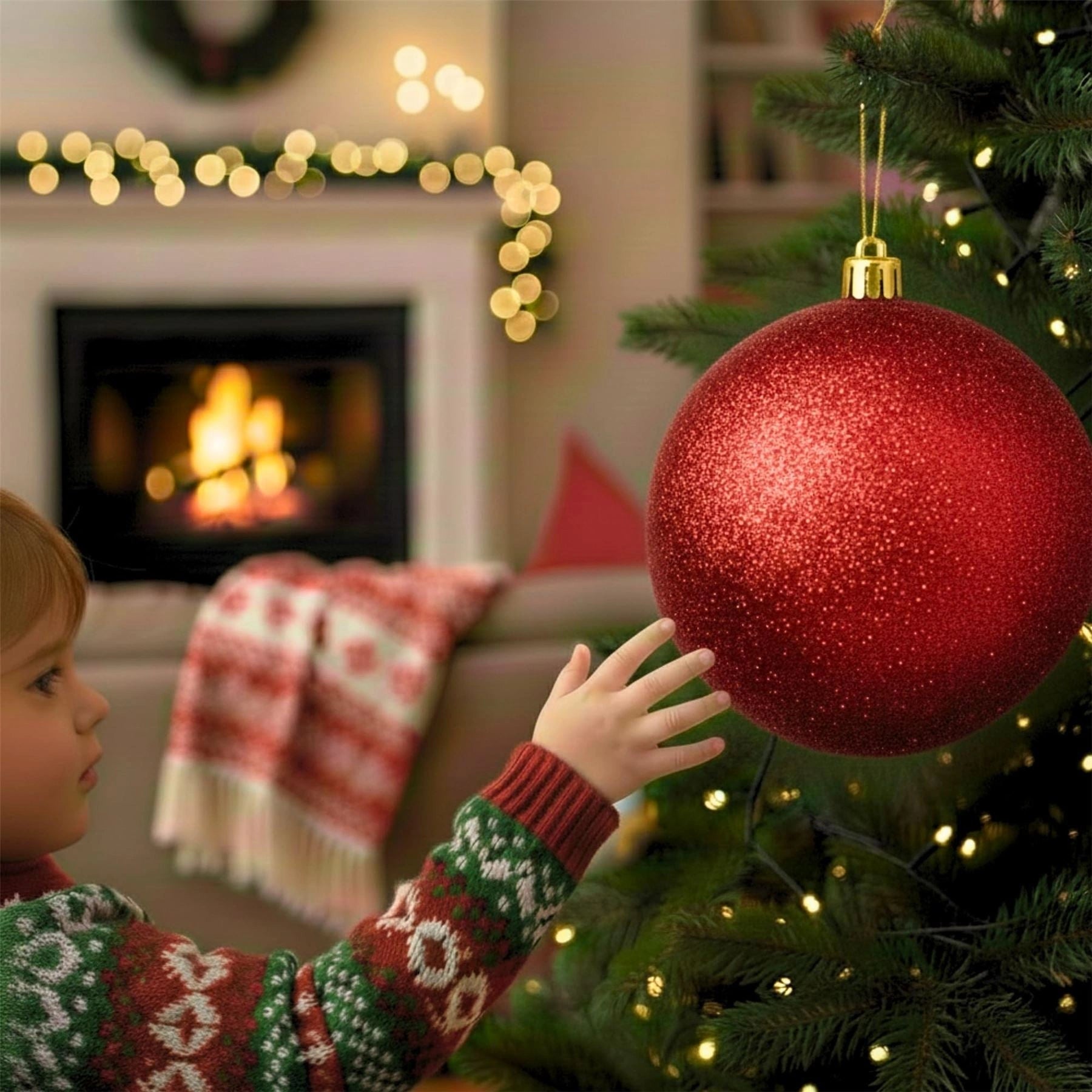 20cm Dark Red Glitter Shatterproof Christmas Bauble – Sparkling Festive Hanging Decoration