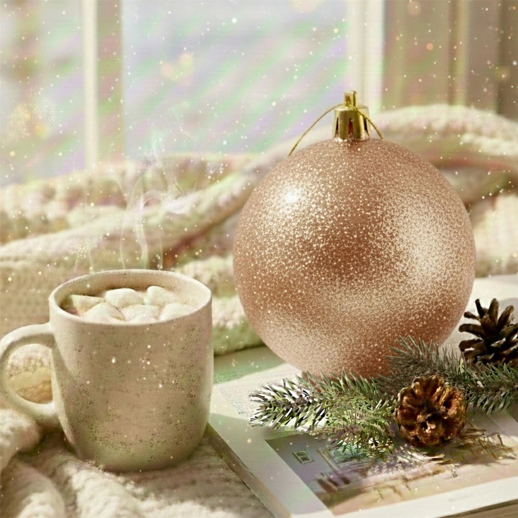 20cm Champagne Glitter Shatterproof Christmas Bauble – Sparkling Festive Hanging Decoration